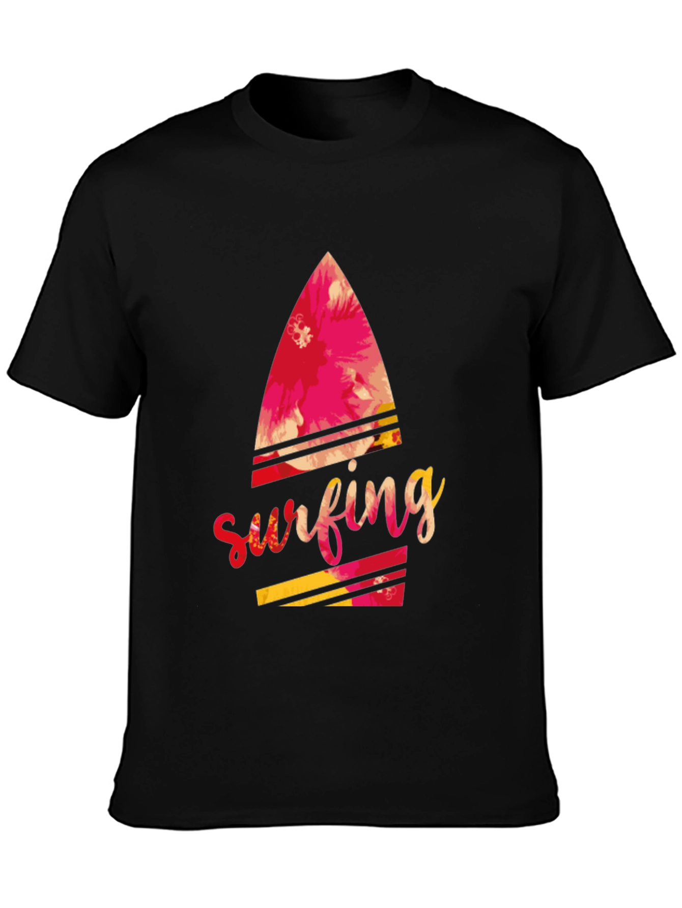 Surfing Floral Graphic Black Tee