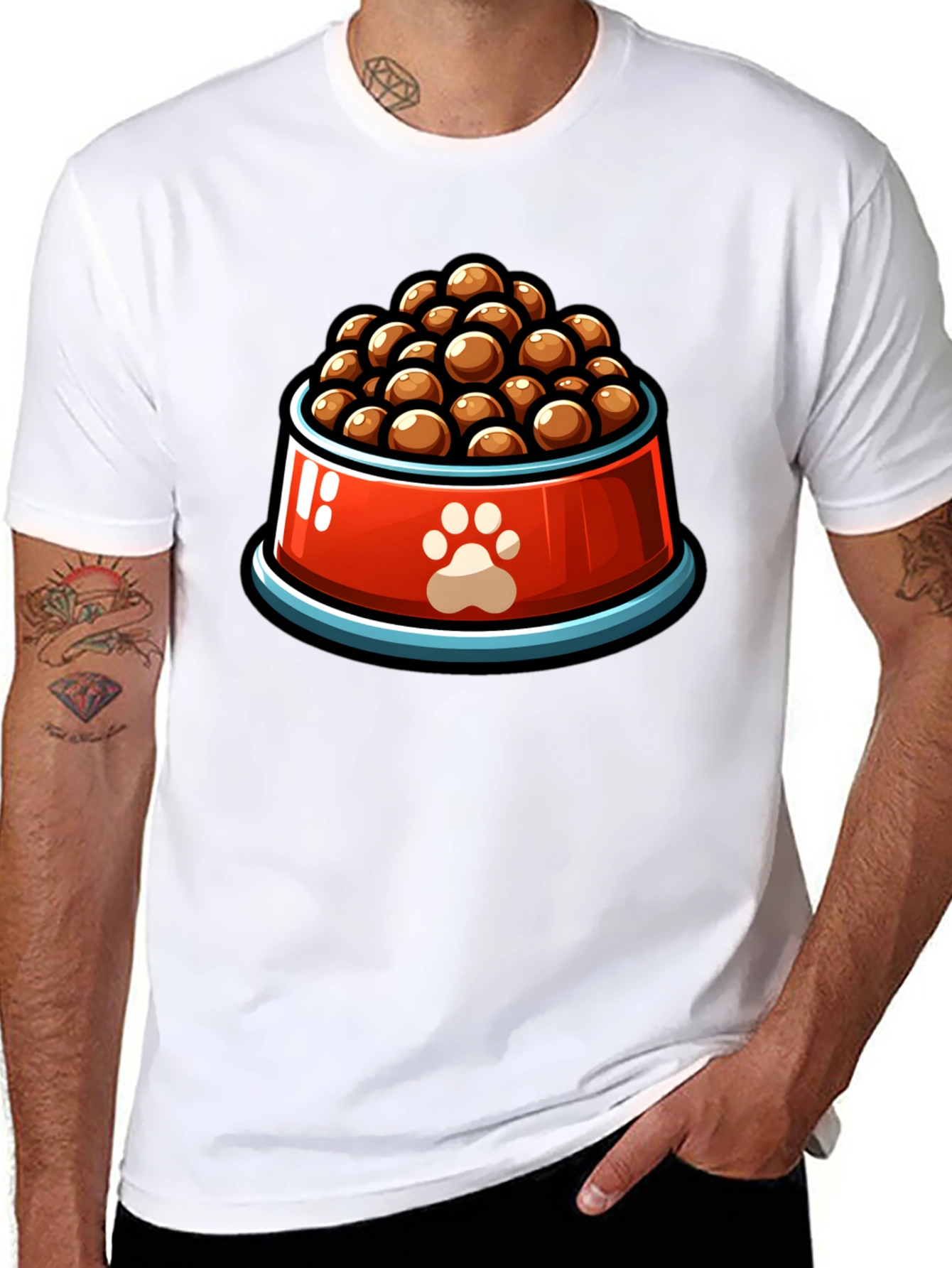 Dog Food Bowl Graphic Tee - Black Cotton T-Shirt