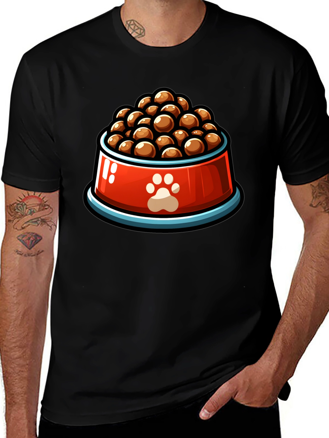 Dog Food Bowl Graphic Tee - Black Cotton T-Shirt