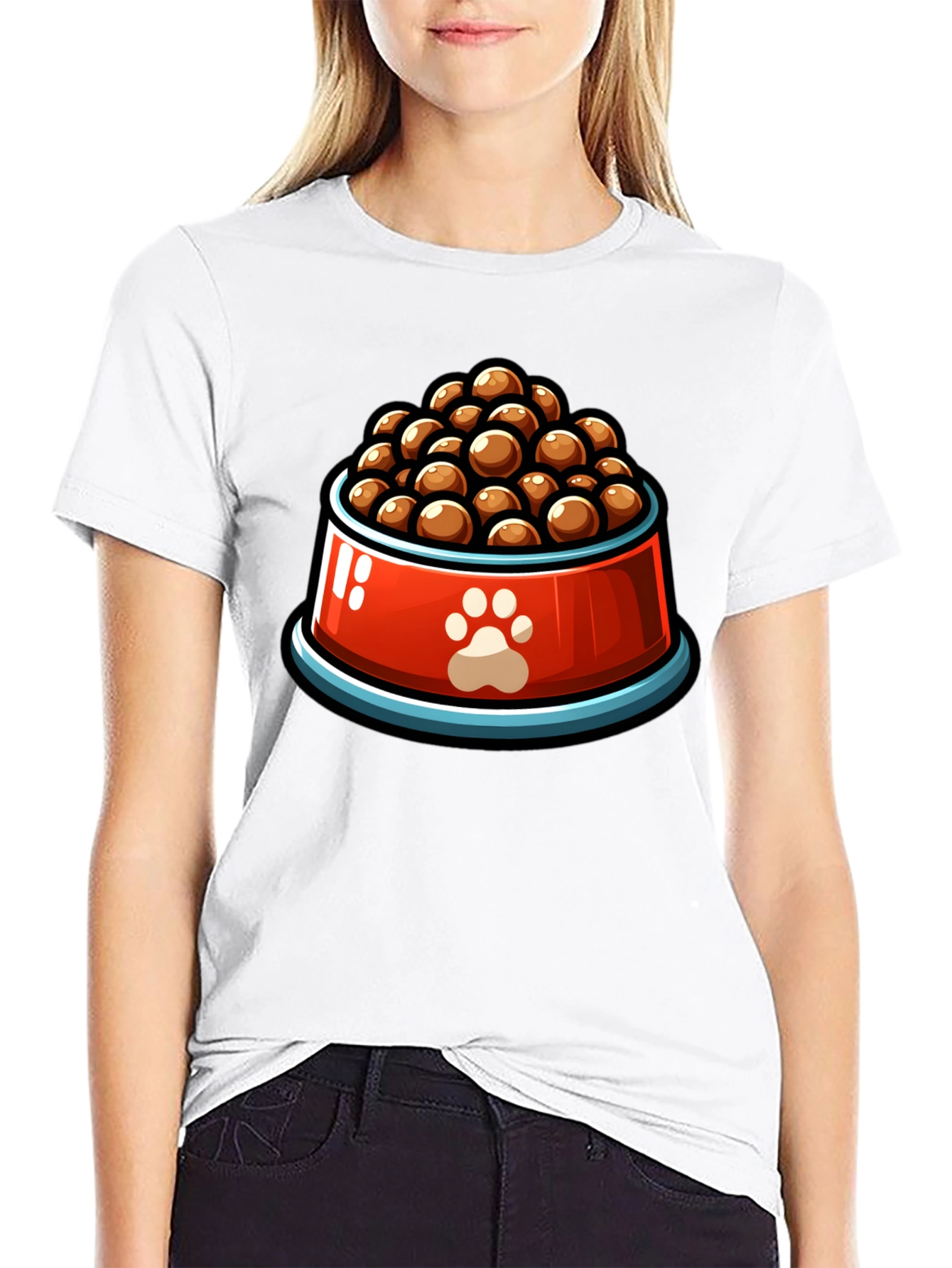 Dog Food Bowl Graphic Tee - Black Cotton T-Shirt