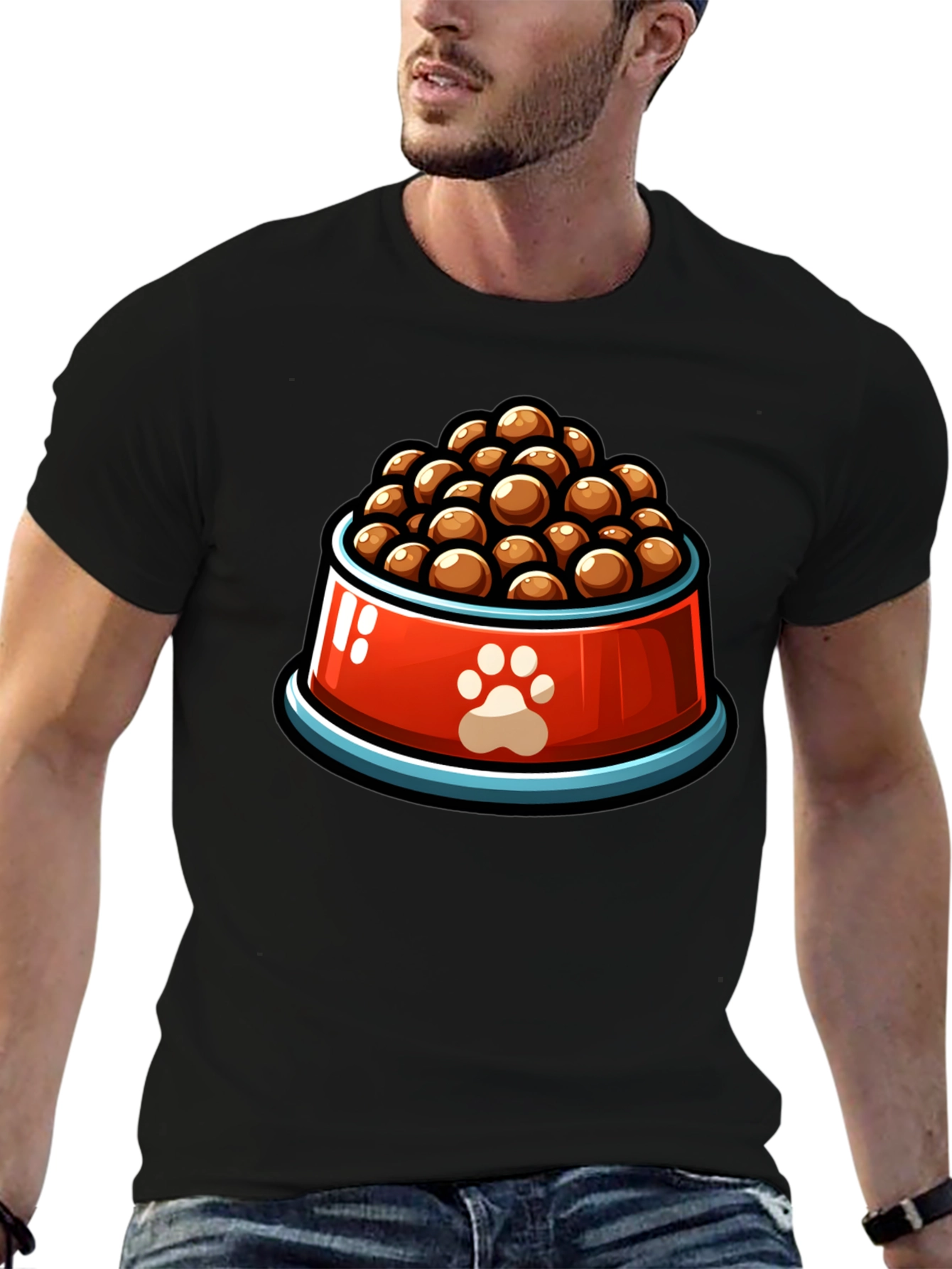 Dog Food Bowl Graphic Tee - Black Cotton T-Shirt