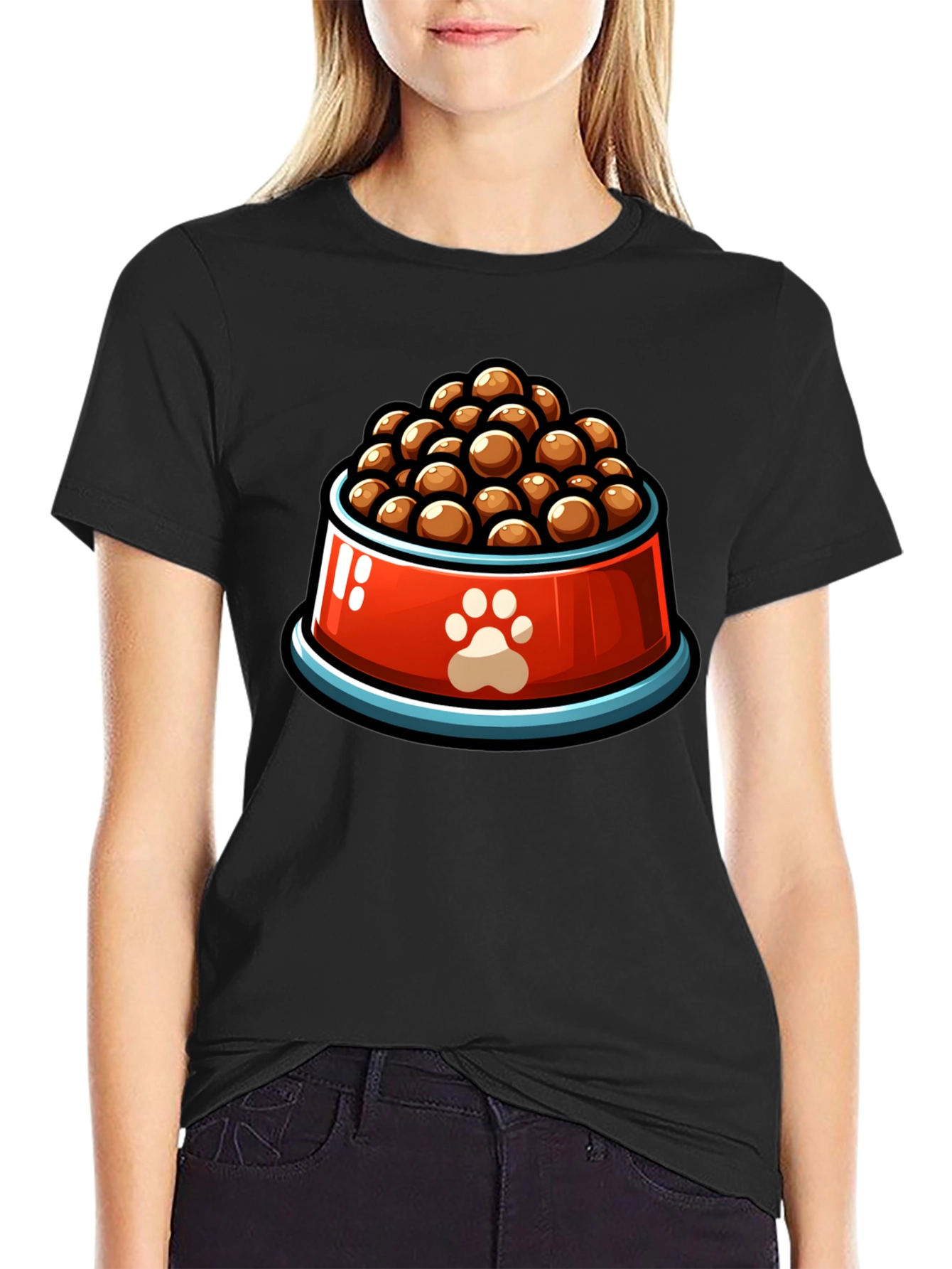Dog Food Bowl Graphic Tee - Black Cotton T-Shirt