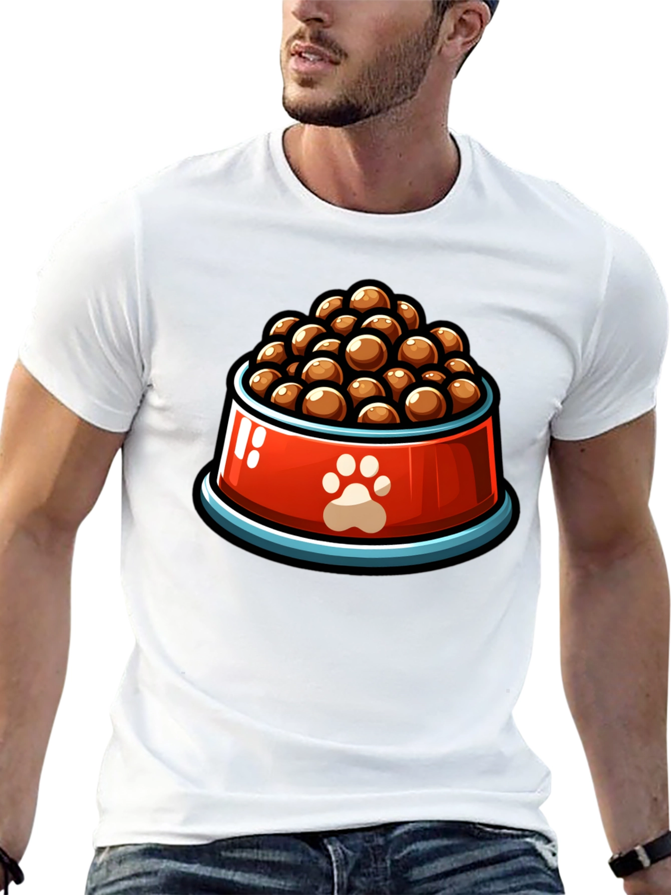 Dog Food Bowl Graphic Tee - Black Cotton T-Shirt