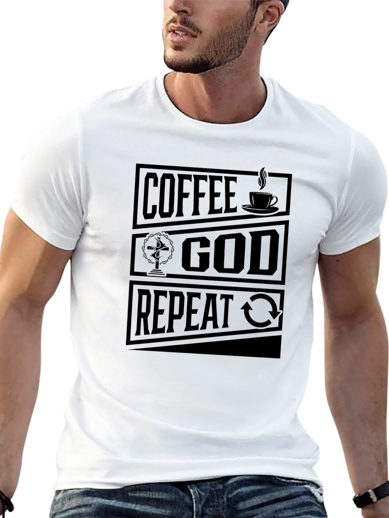 Coffee God Repeat Black Graphic T-Shirt