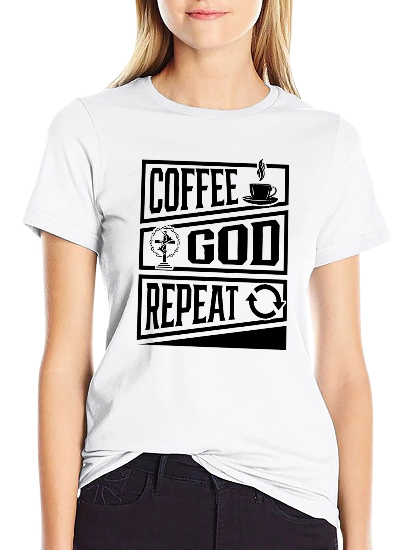 Coffee God Repeat Black Graphic T-Shirt