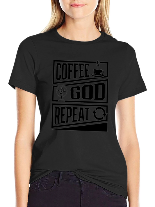 Coffee God Repeat Black Graphic T-Shirt