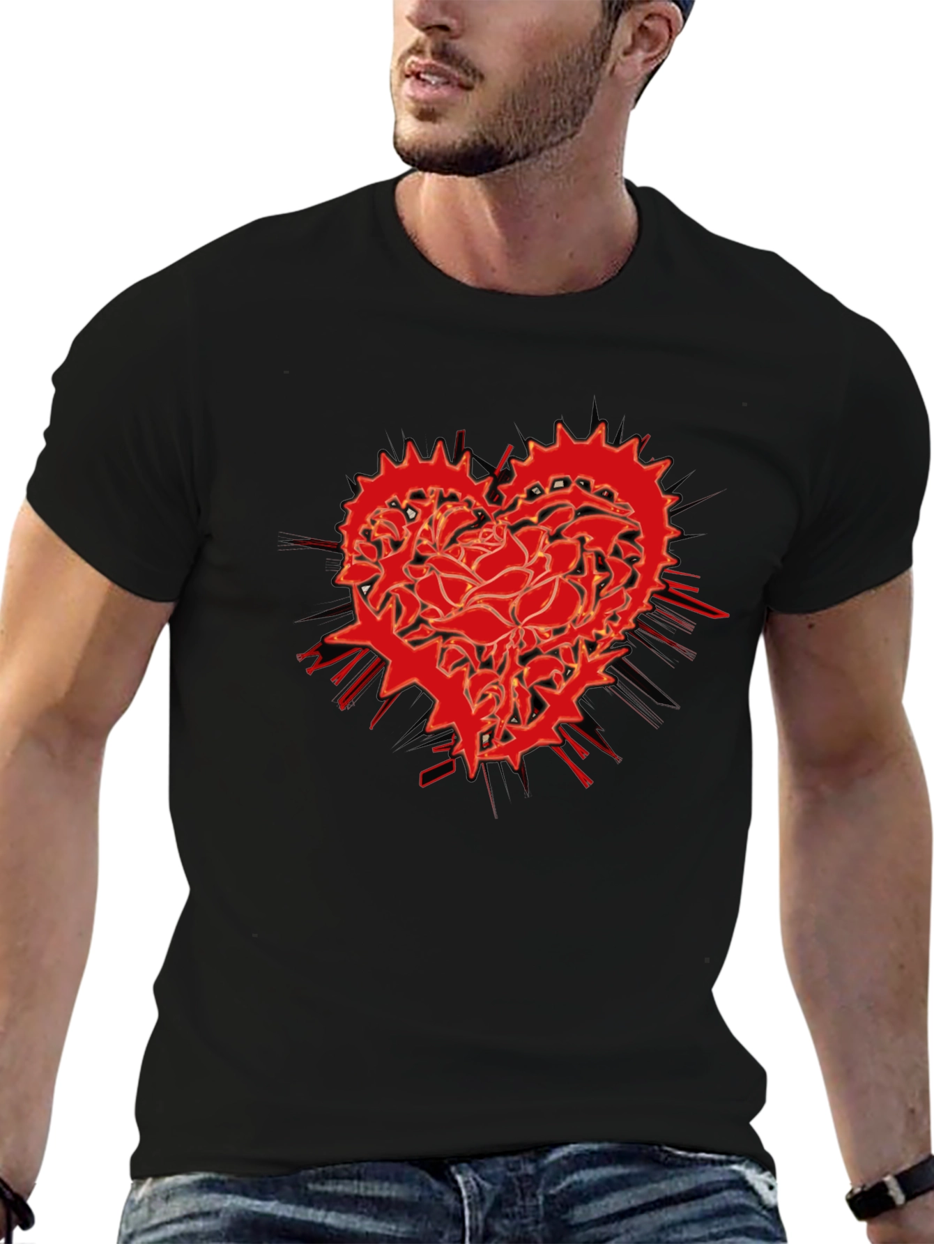 Red Rose Heart Gear Graphic T-Shirt