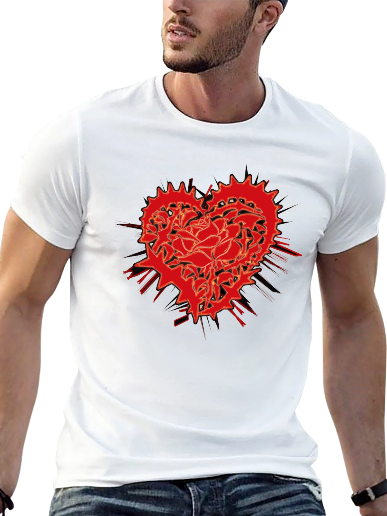 Red Rose Heart Gear Graphic T-Shirt