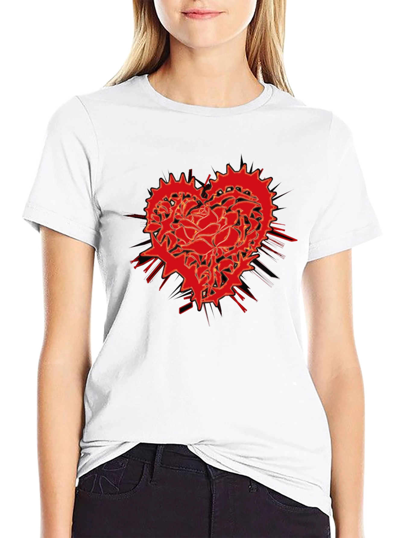 Red Rose Heart Gear Graphic T-Shirt