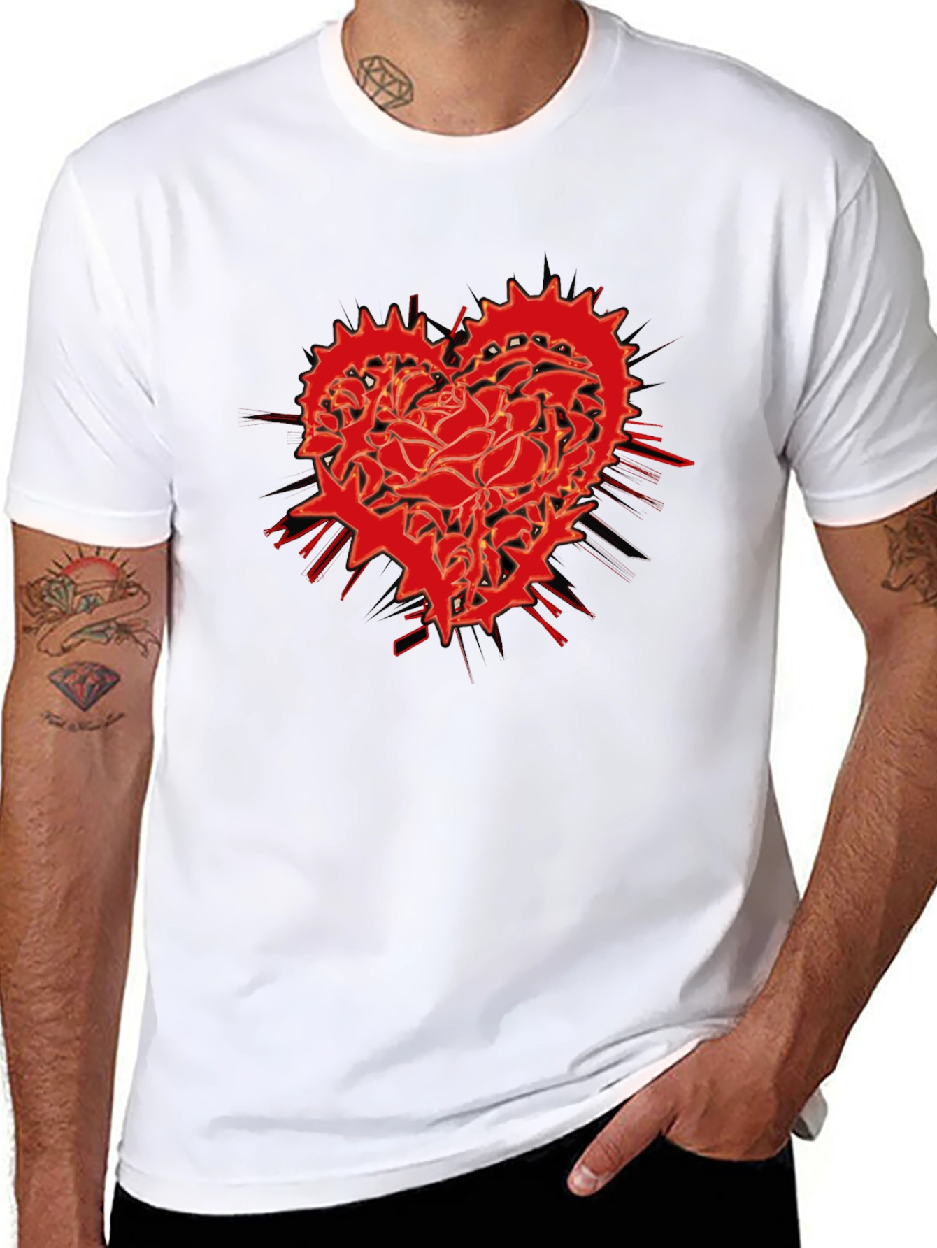 Red Rose Heart Gear Graphic T-Shirt