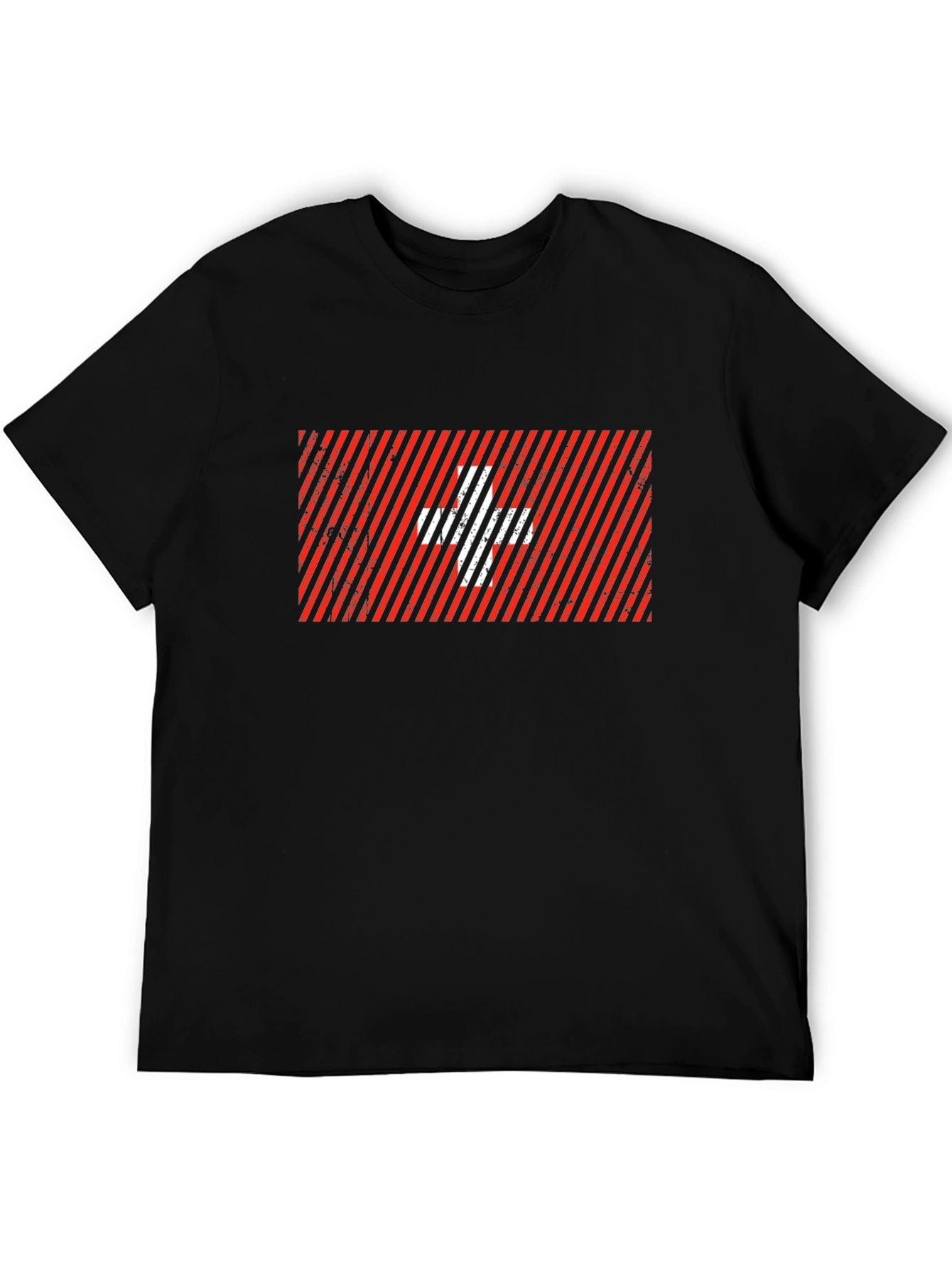 Swiss Flag Graphic Tee - Black Cotton Blend T-Shirt