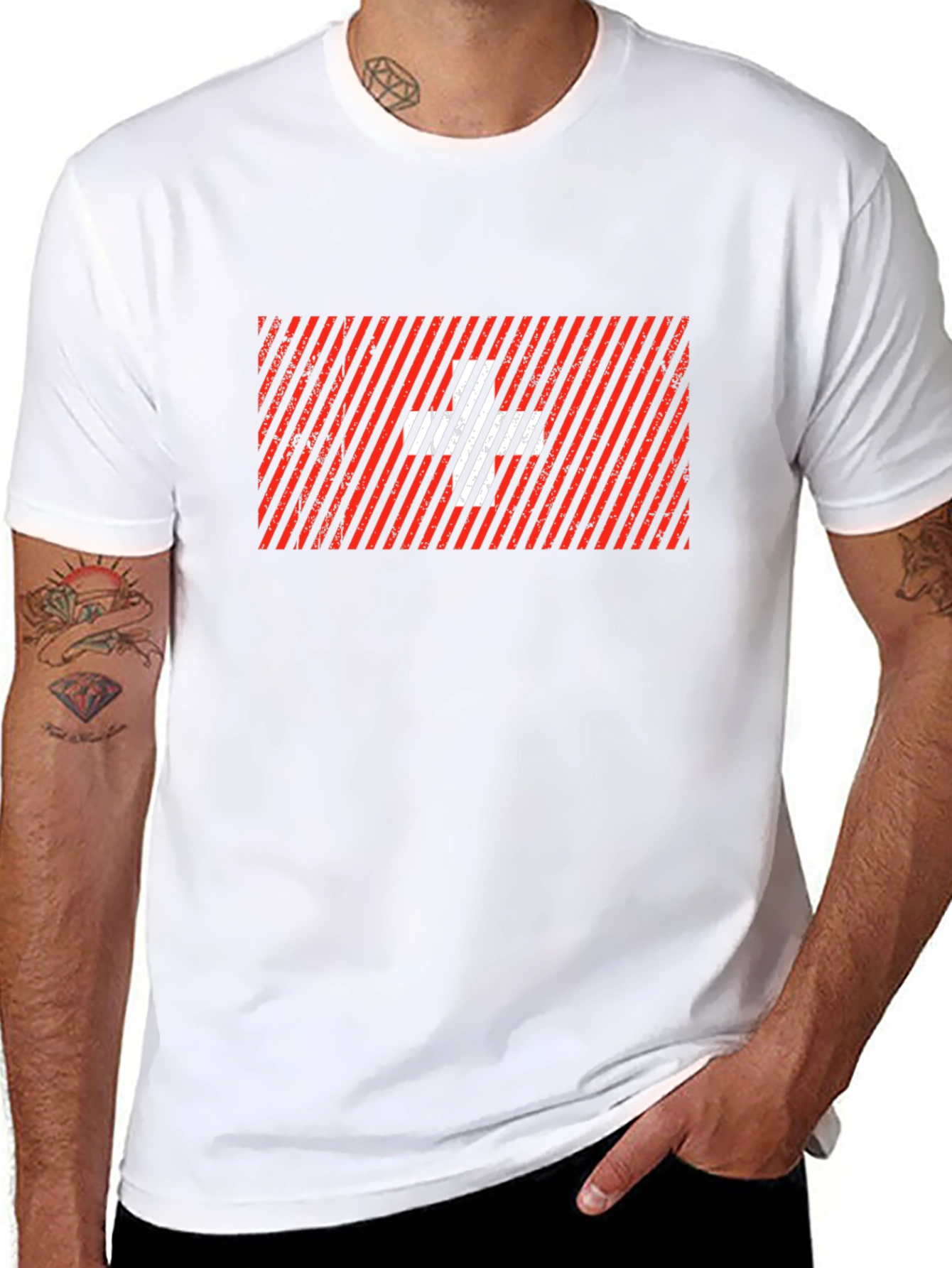 Swiss Flag Graphic Tee - Black Cotton Blend T-Shirt