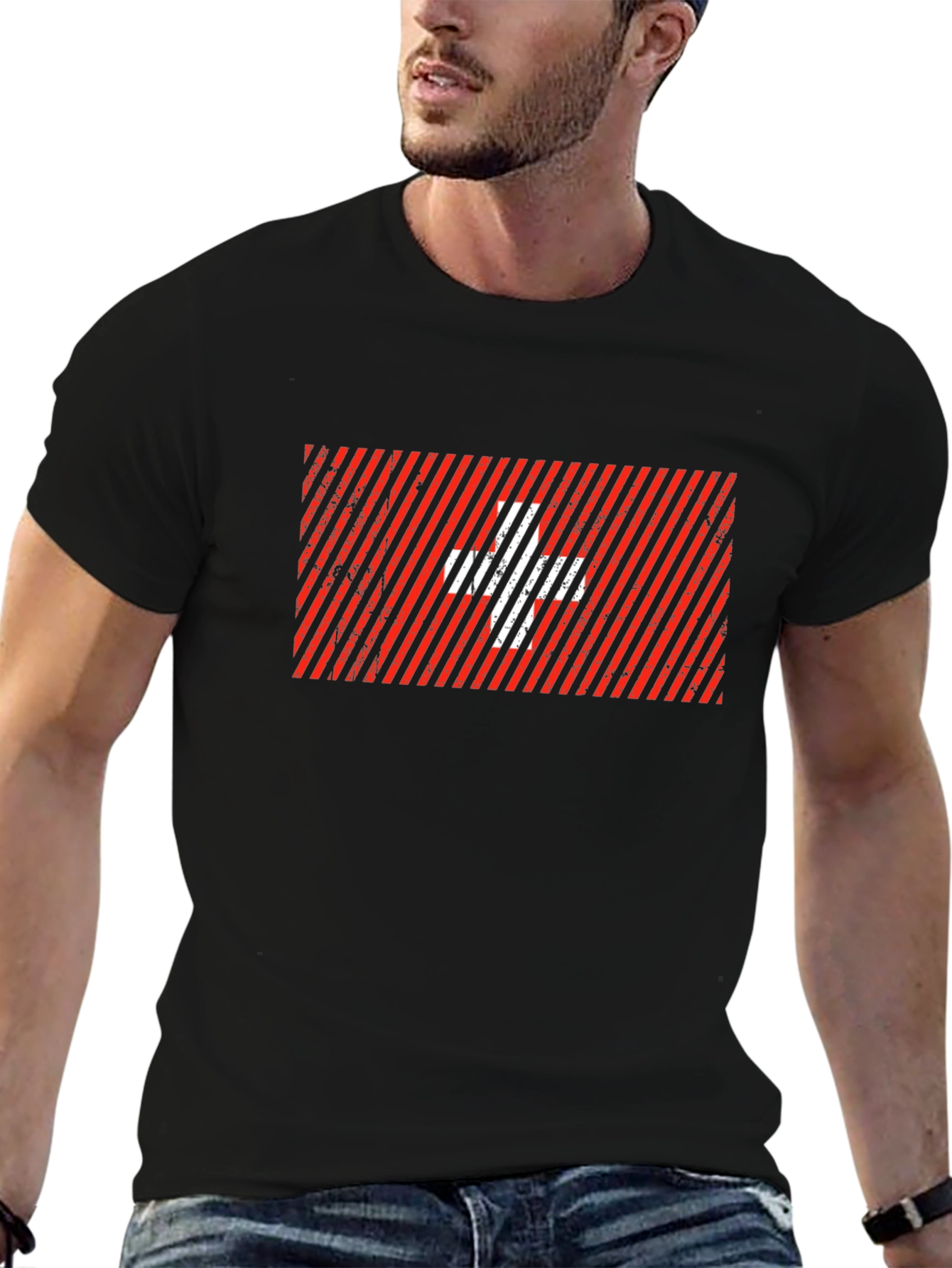Swiss Flag Graphic Tee - Black Cotton Blend T-Shirt