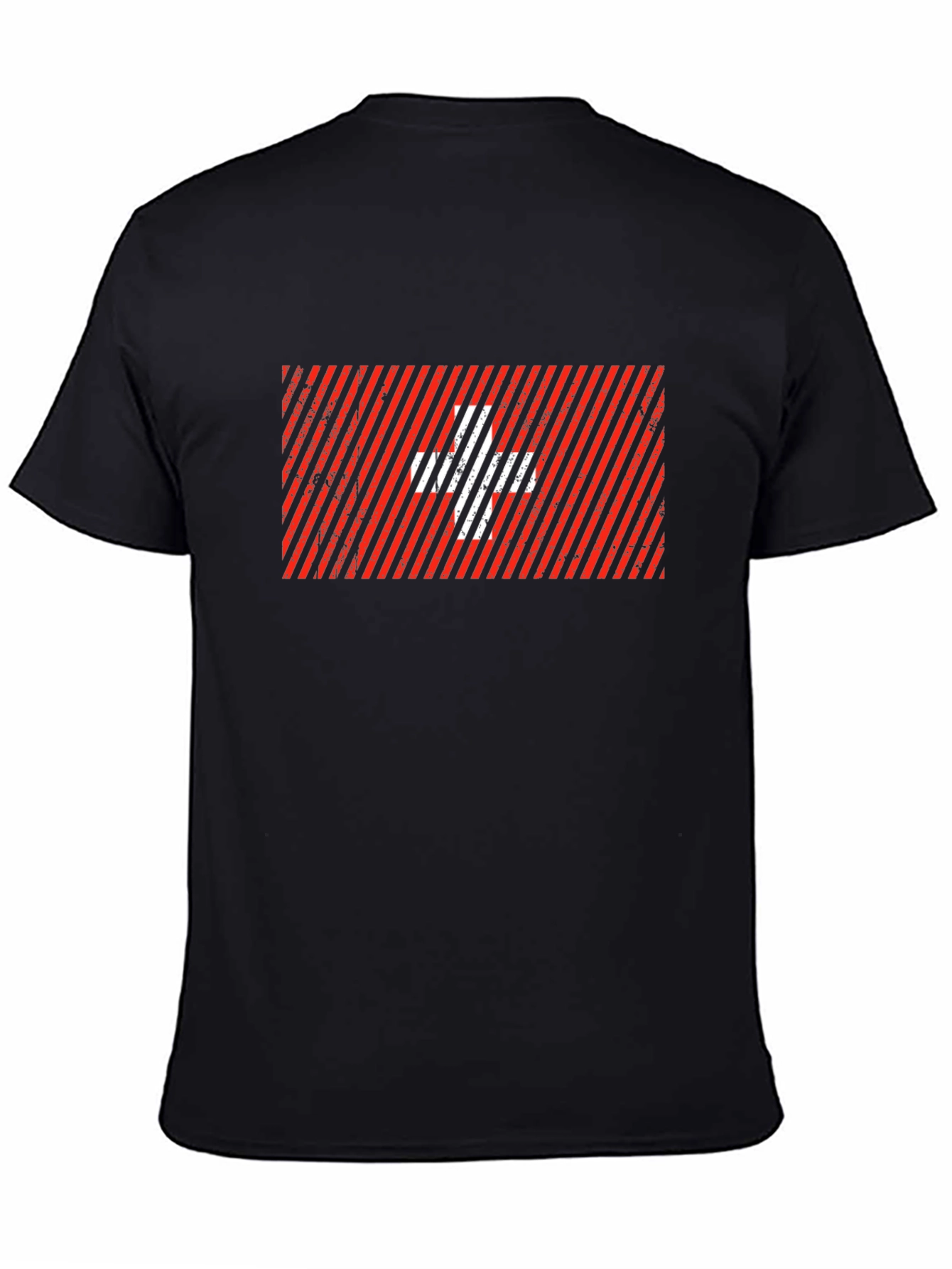 Swiss Flag Graphic Tee - Black Cotton Blend T-Shirt