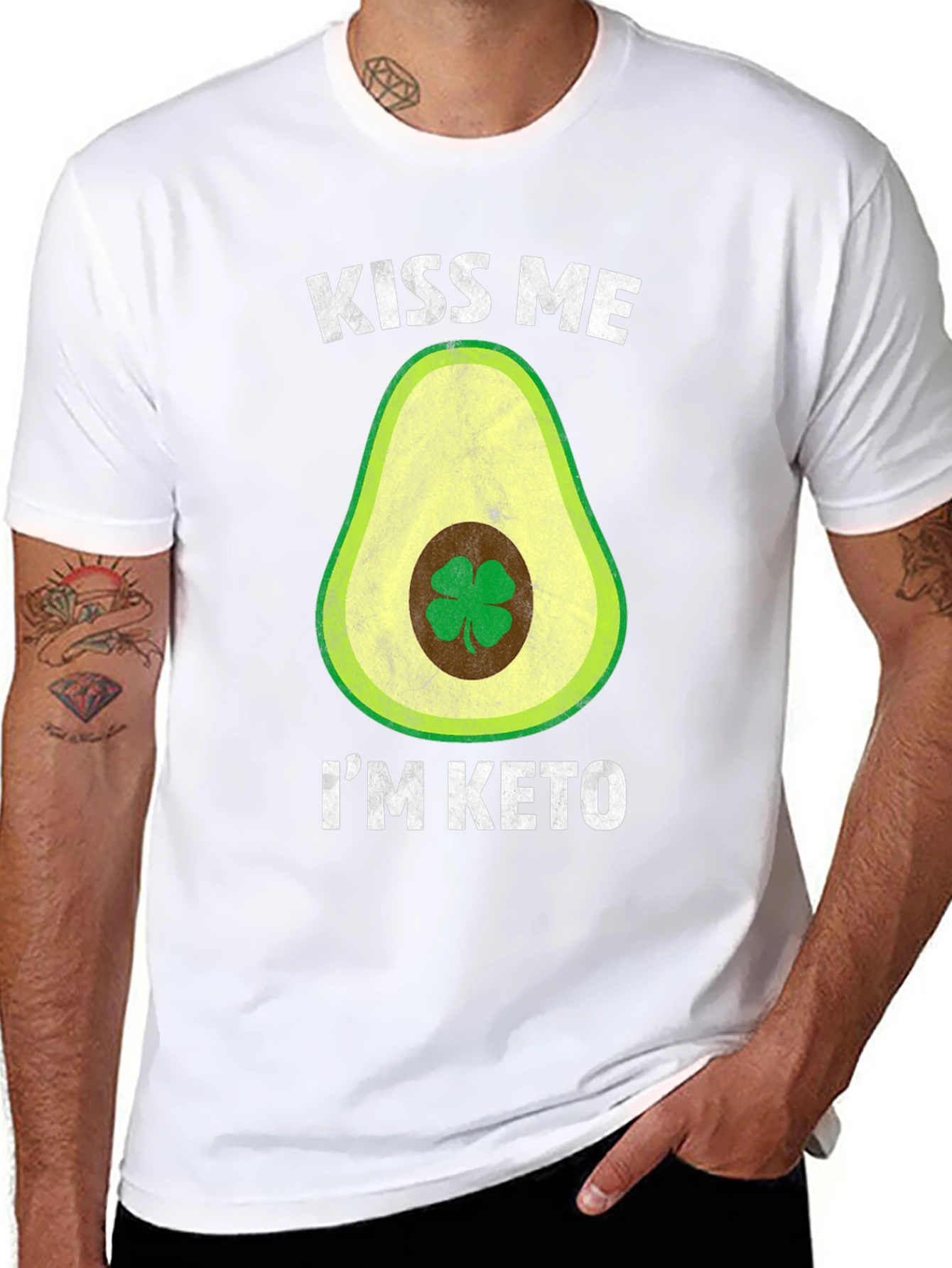 Kiss Me Im Keto T-Shirt - Avocado Clover Design