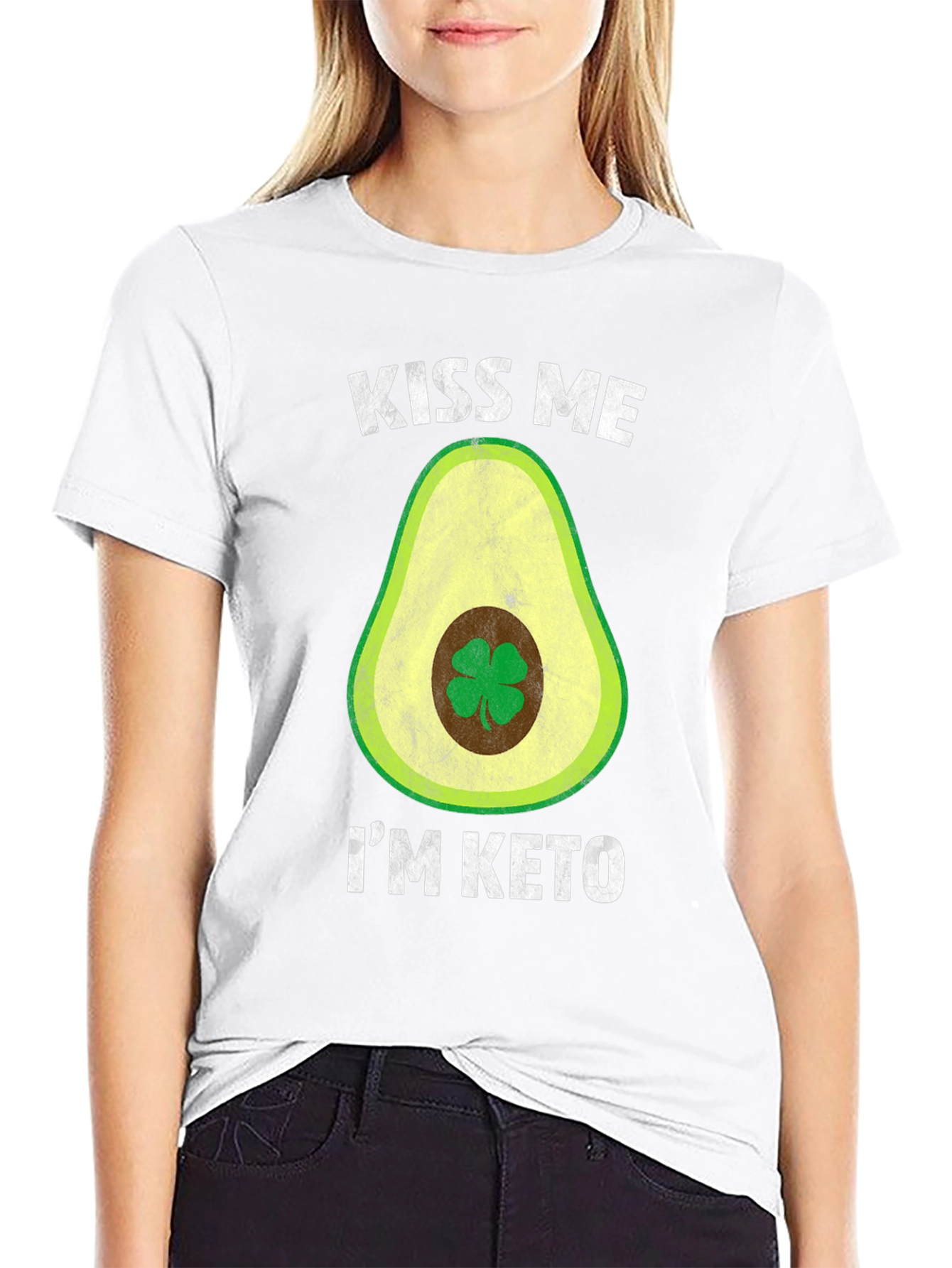 Kiss Me Im Keto T-Shirt - Avocado Clover Design