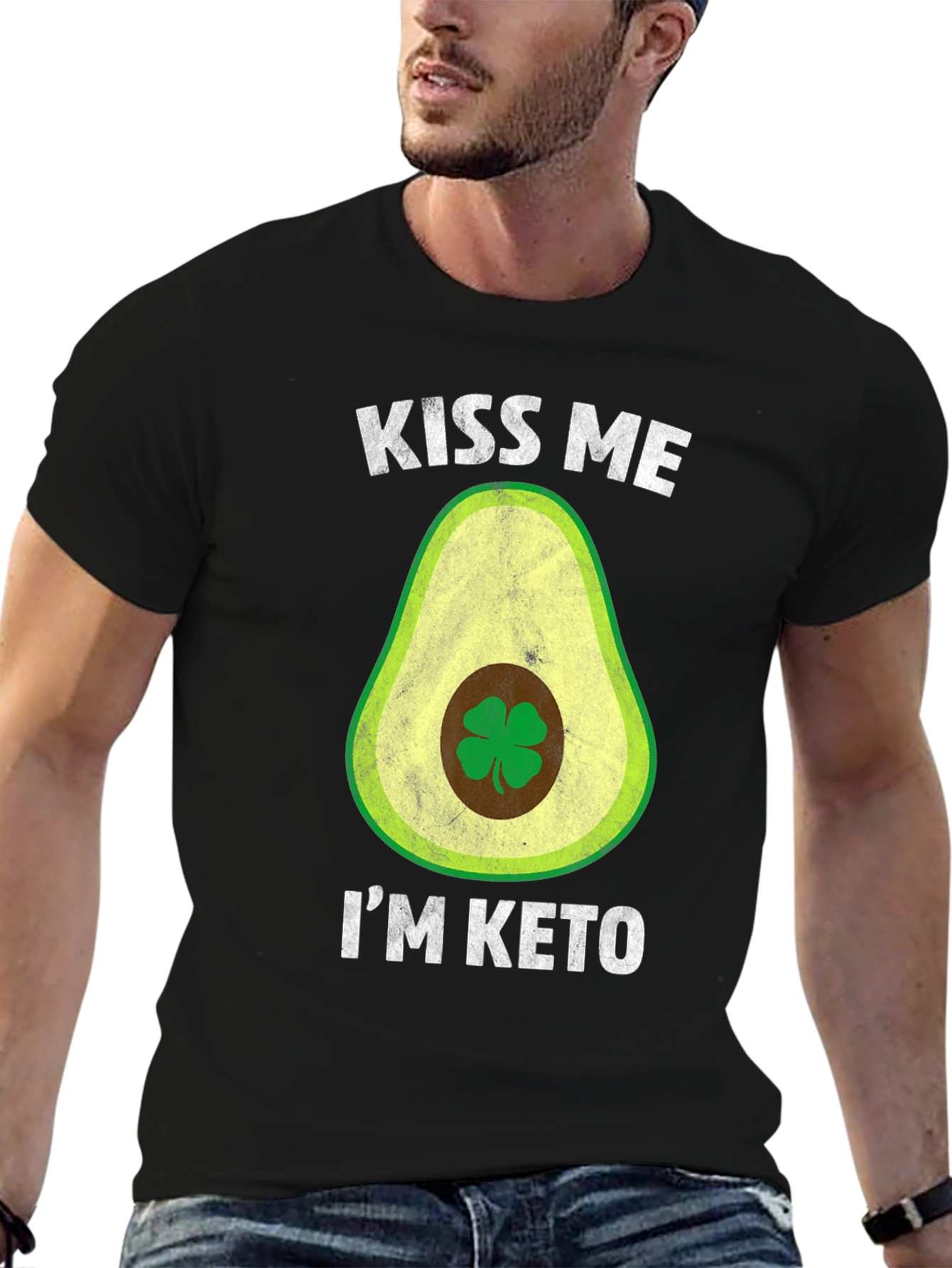 Kiss Me Im Keto T-Shirt - Avocado Clover Design