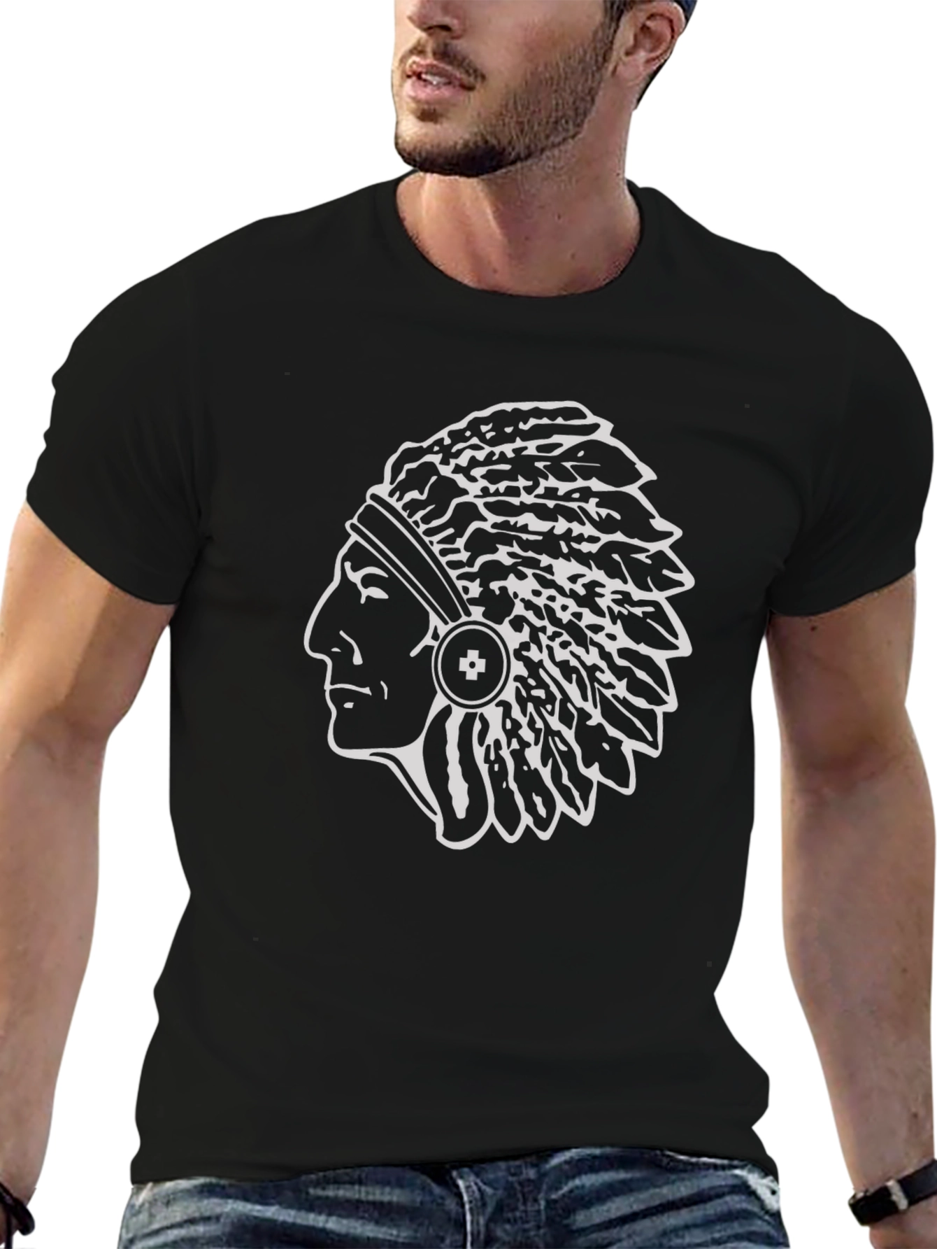 Chief Head T-Shirt - Black Cotton Graphic Tee