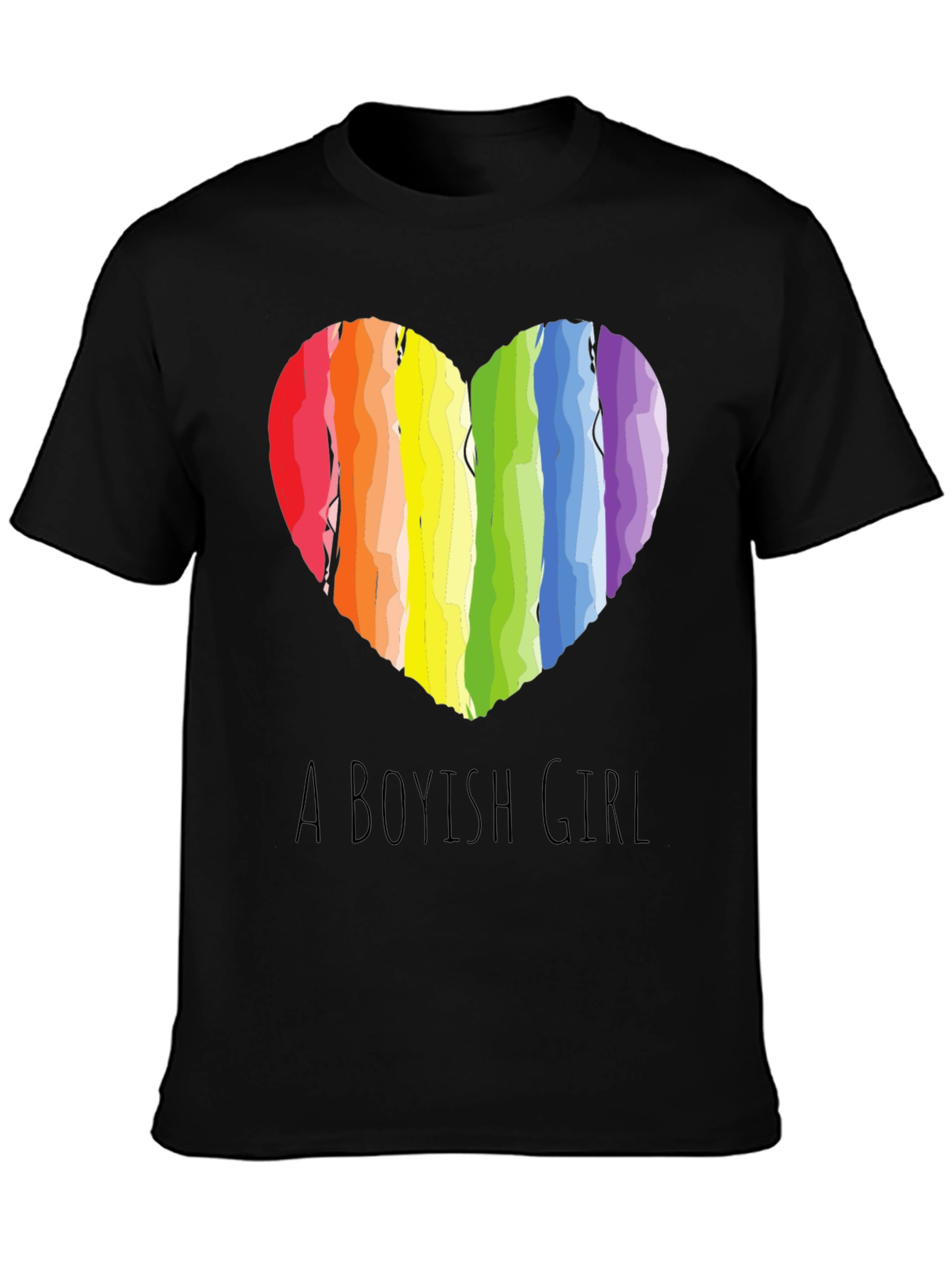 Boyish Girl Rainbow Heart Graphic Tee