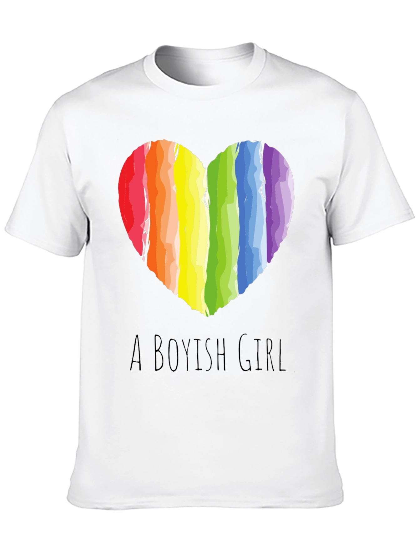 Boyish Girl Rainbow Heart Graphic Tee