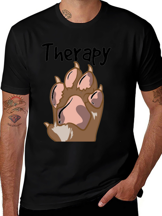 Therapy Dog Paw Print Graphic Tee - Black Casual Shirt