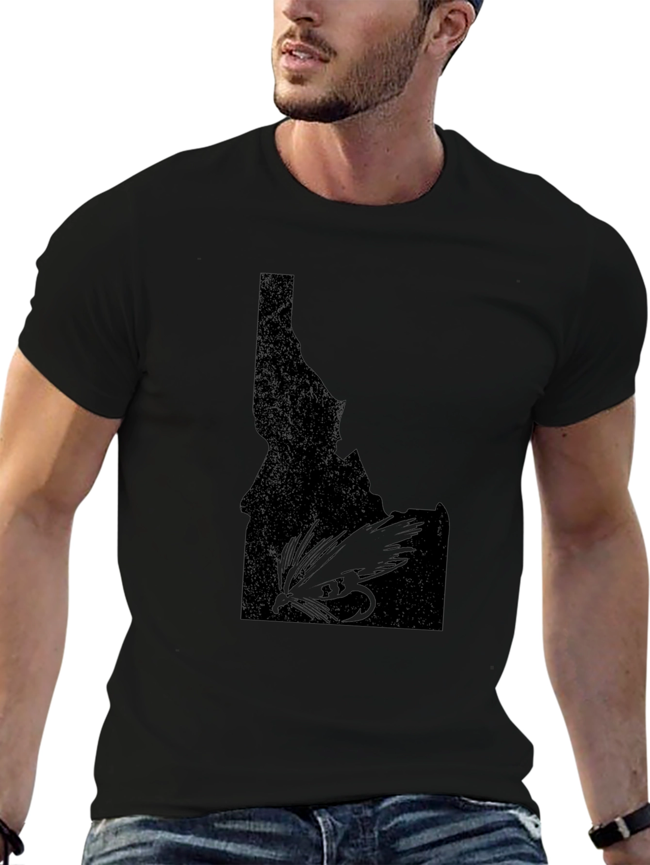 Idaho Fly Fishing T-Shirt - Black State Outline Tee