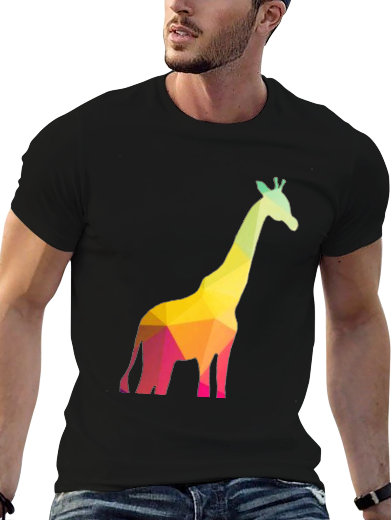 Geometric Giraffe Graphic Black T-Shirt