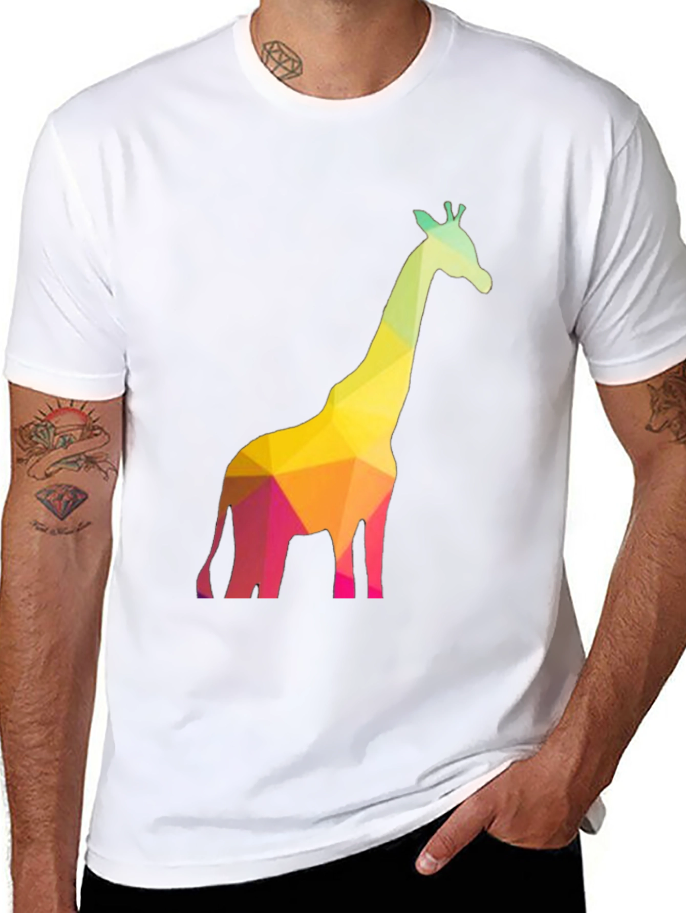 Geometric Giraffe Graphic Black T-Shirt