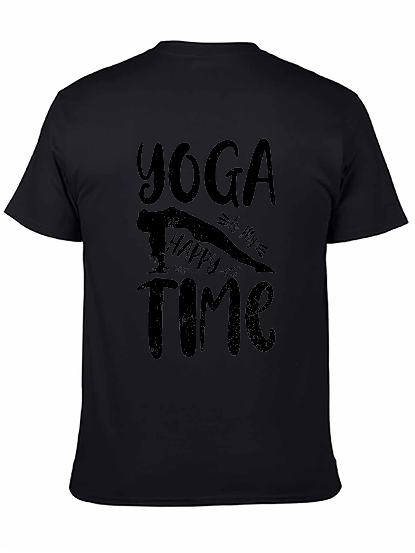 Yoga Is My Happy Time Black Graphic T-Shirt