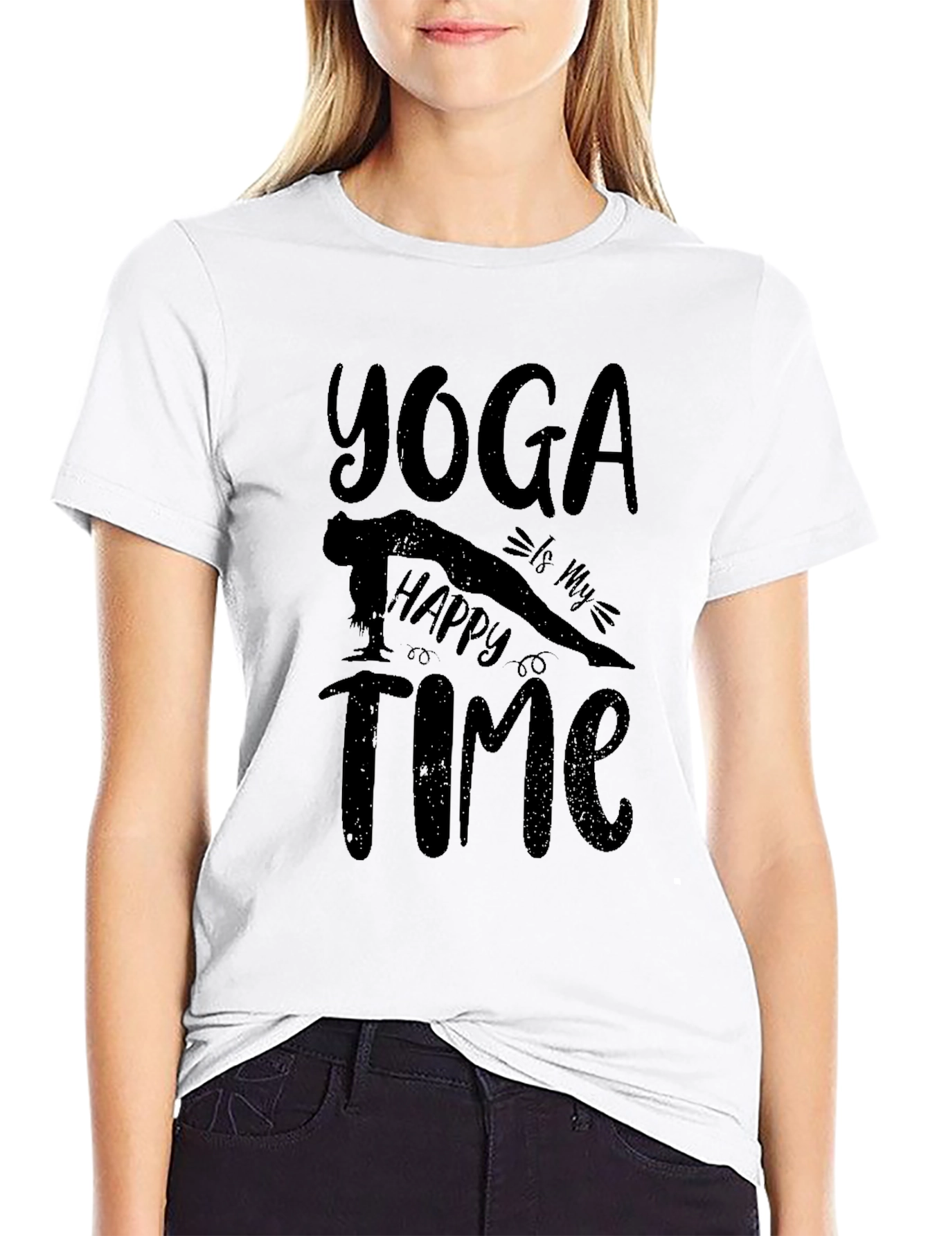 Yoga Is My Happy Time Black Graphic T-Shirt