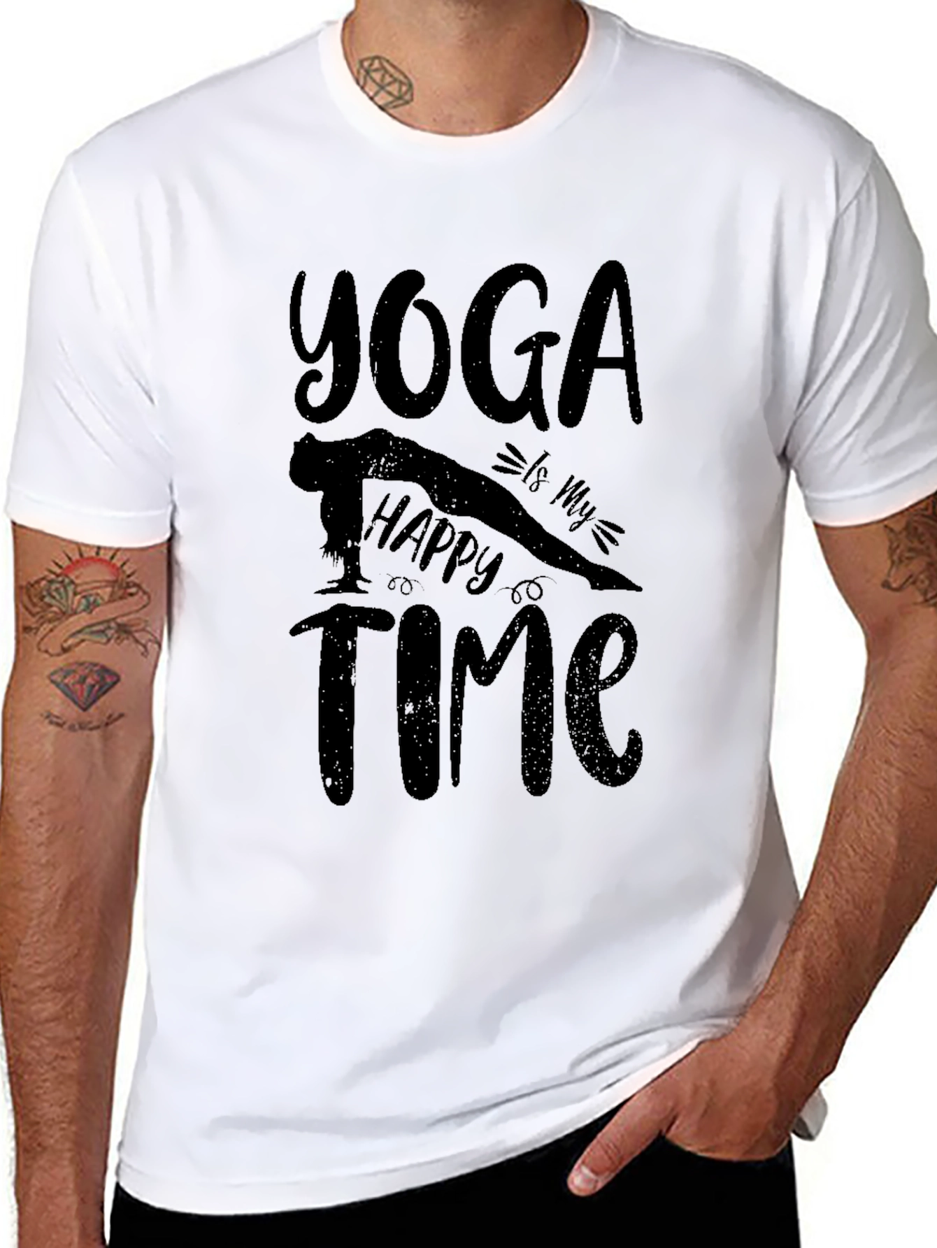 Yoga Is My Happy Time Black Graphic T-Shirt