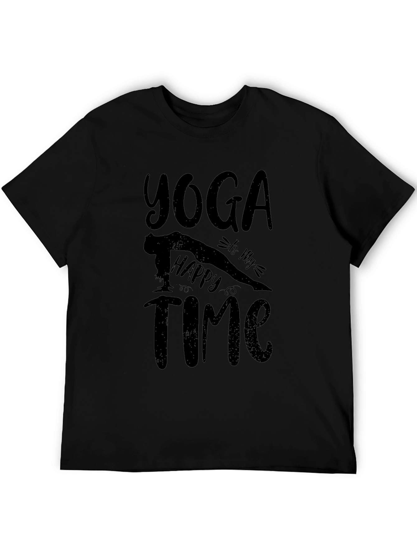 Yoga Is My Happy Time Black Graphic T-Shirt