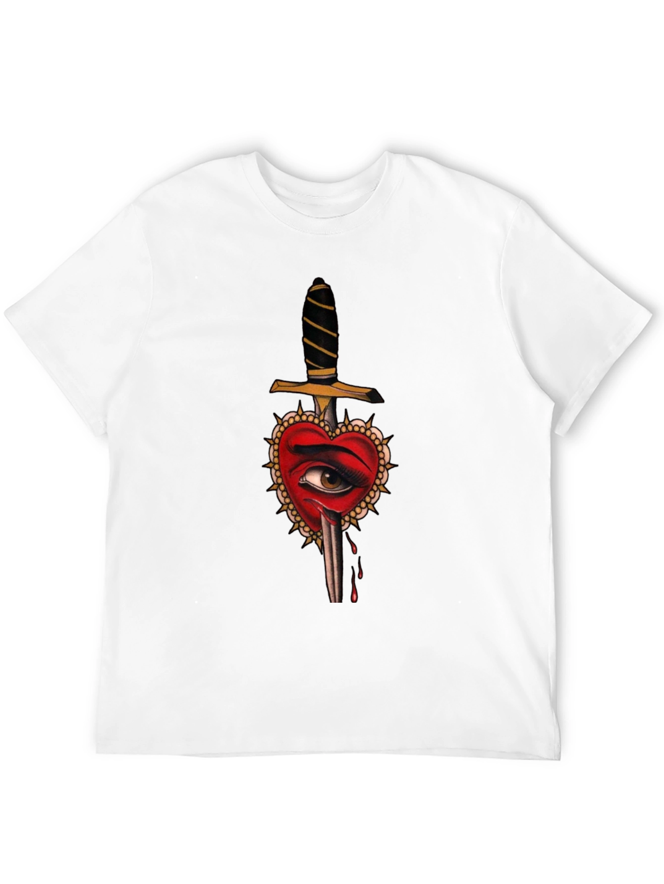 Heart Dagger Graphic Tee - Edgy Tattoo Style Shirt