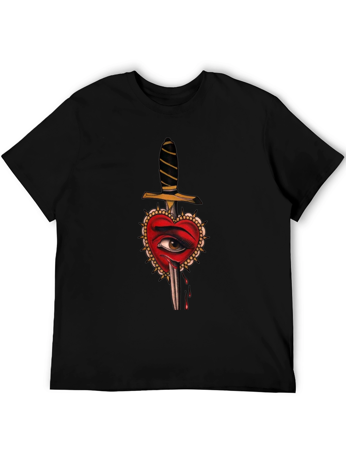 Heart Dagger Graphic Tee - Edgy Tattoo Style Shirt