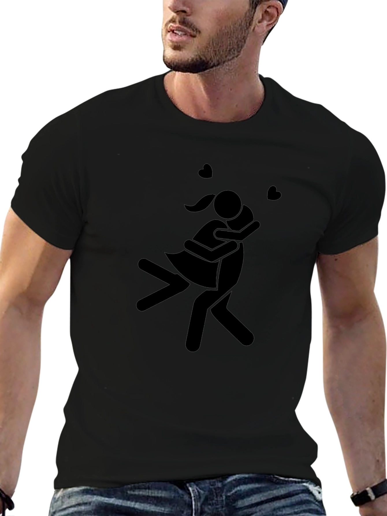 Couple Hugging Graphic Tee - Black Shirt