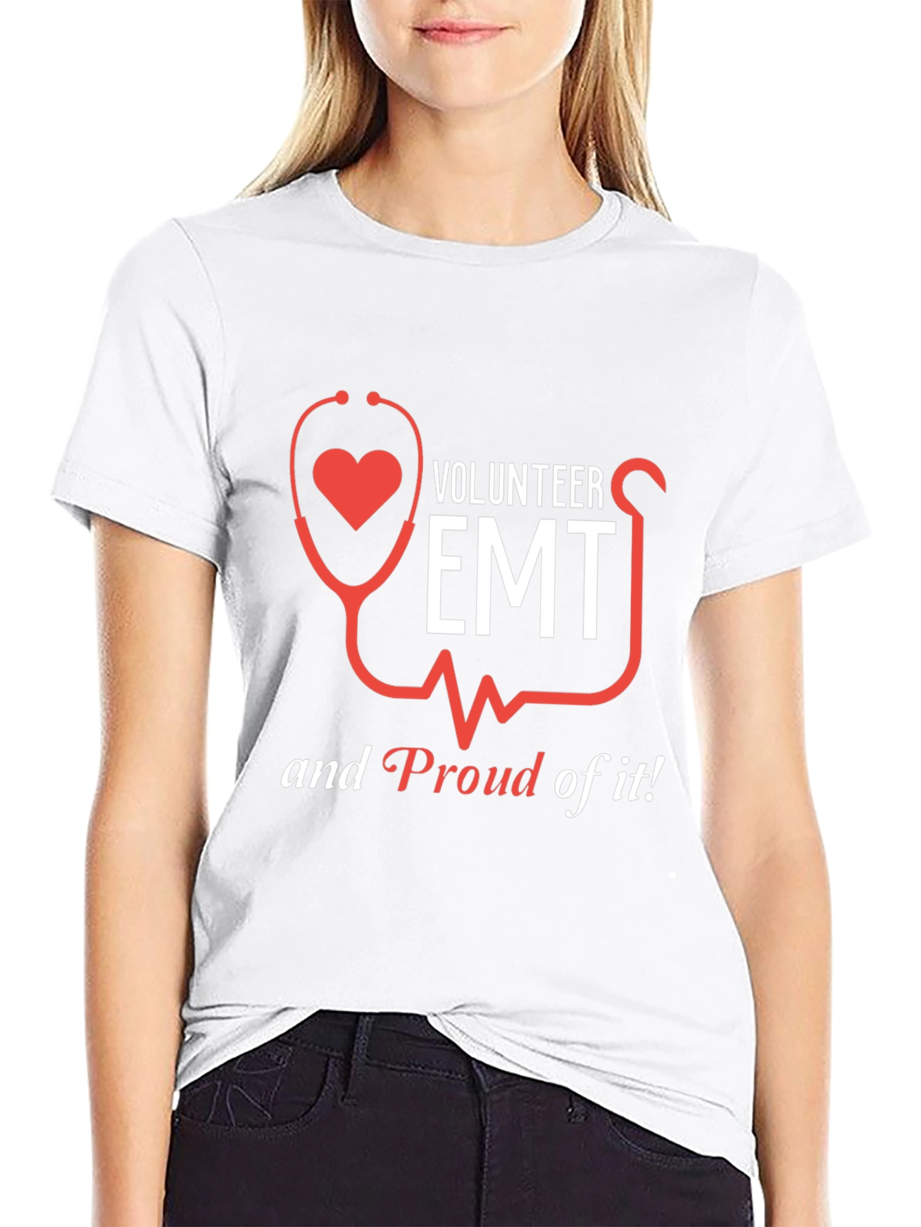 Volunteer EMT T-Shirt - Heart Stethoscope Design