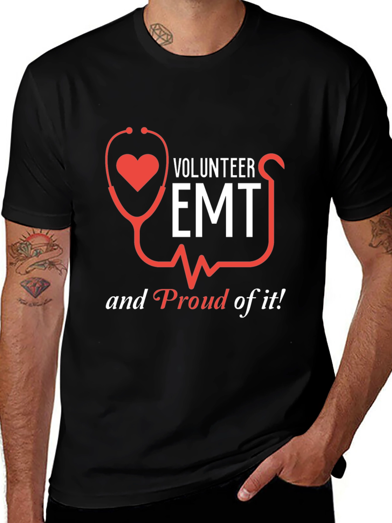 Volunteer EMT T-Shirt - Heart Stethoscope Design