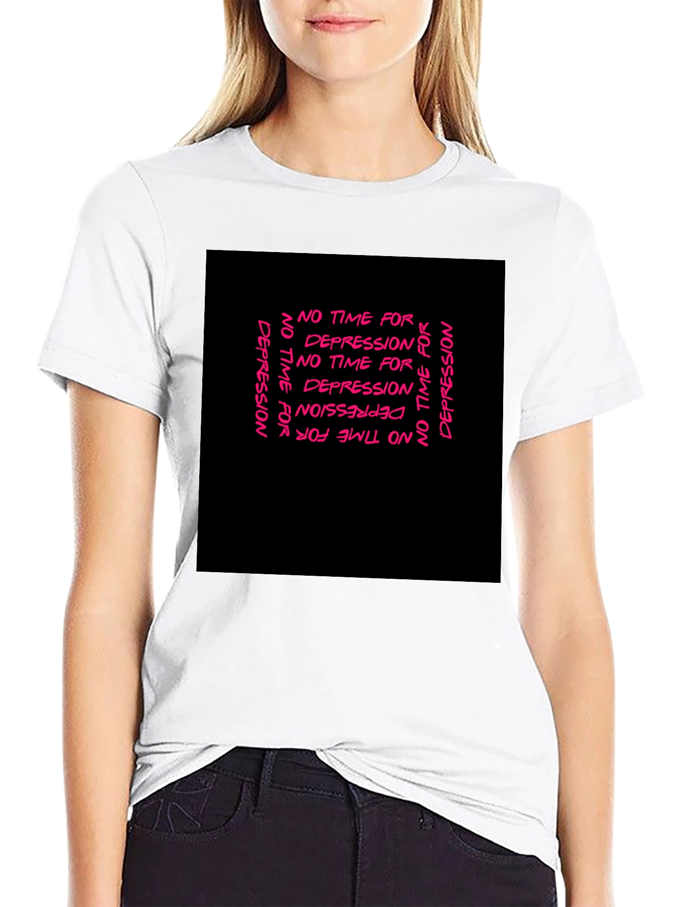 Edgy No Time For Depression Black Graphic T-Shirt