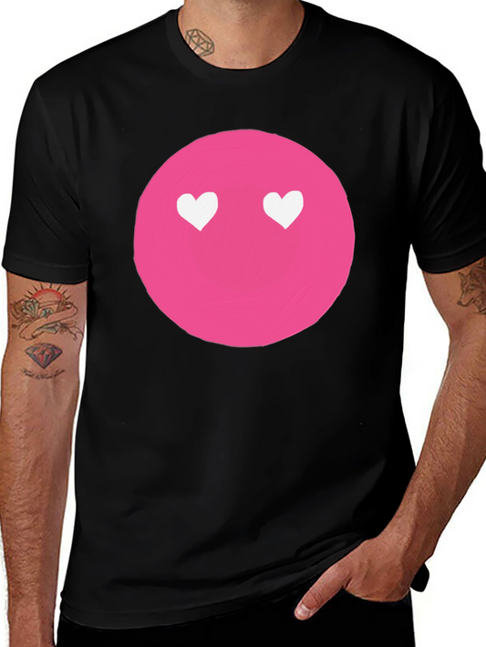 Pink Heart Eyes Emoji Black T-Shirt