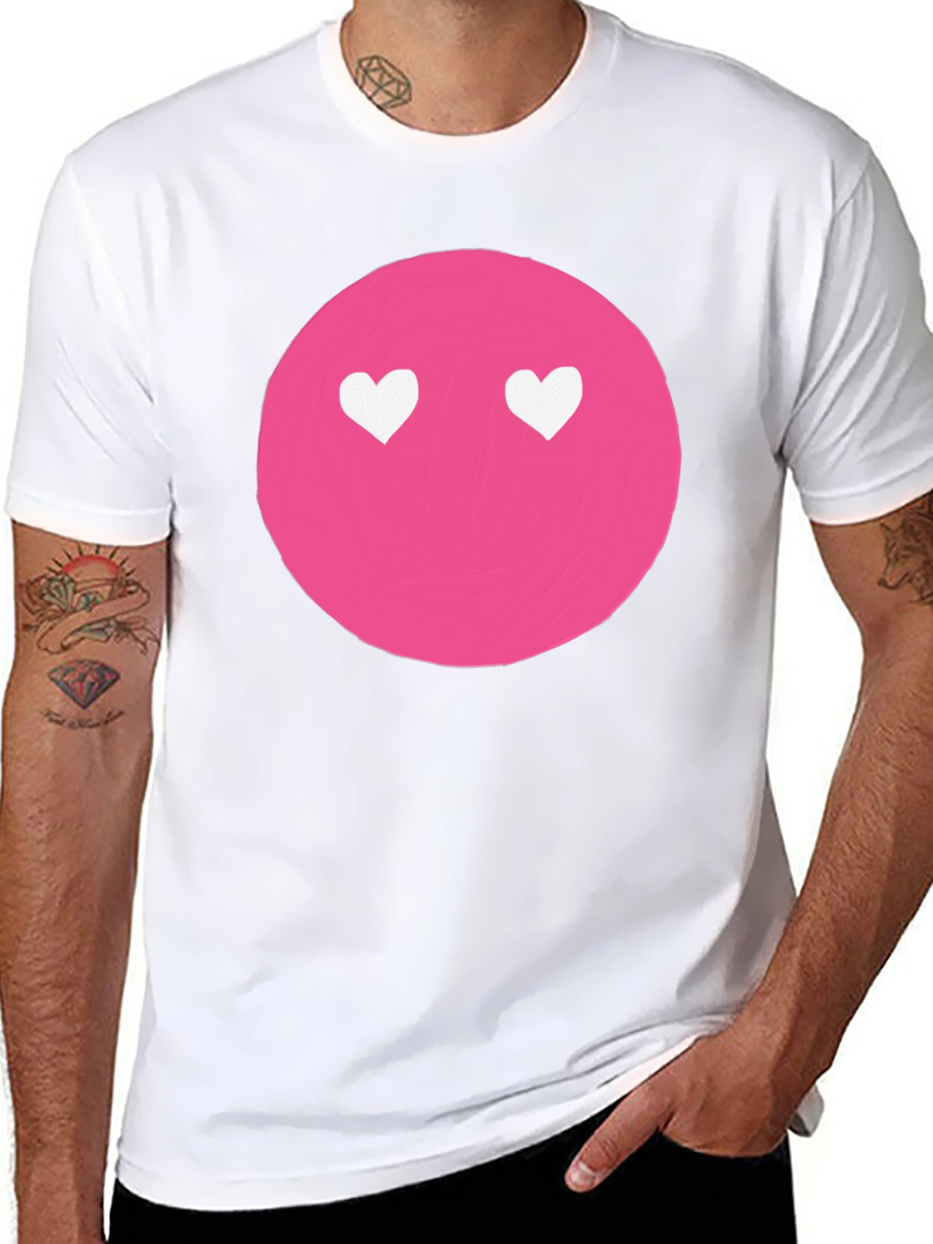Pink Heart Eyes Emoji Black T-Shirt