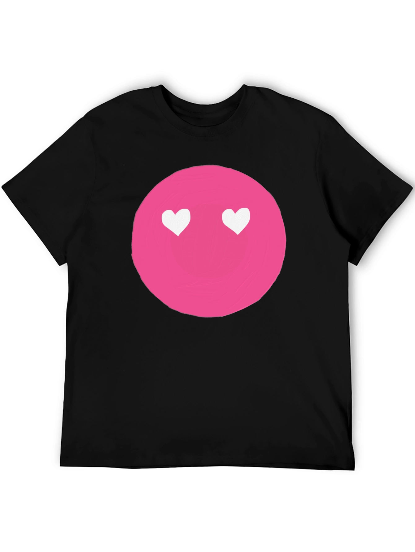 Pink Heart Eyes Emoji Black T-Shirt