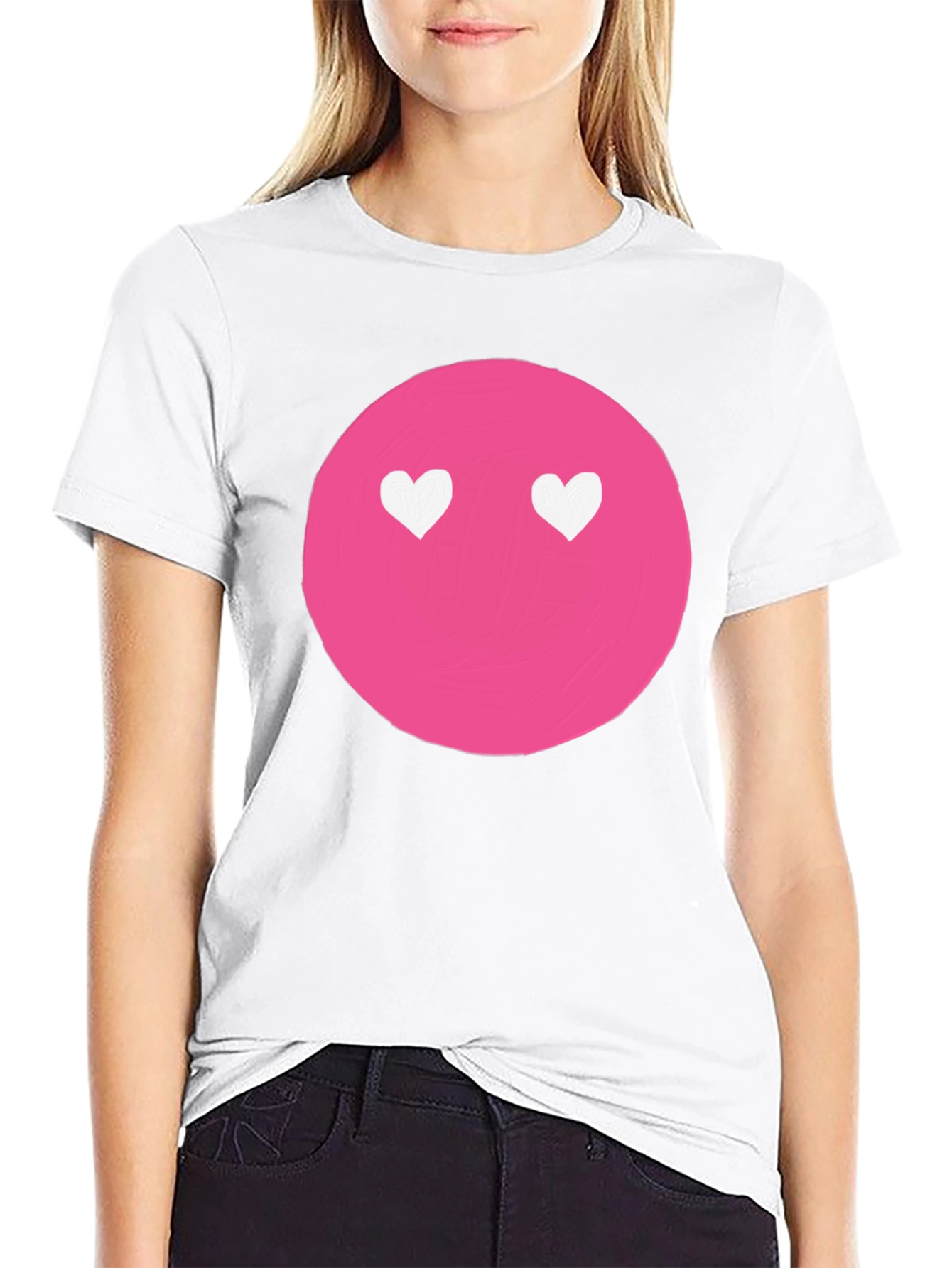 Pink Heart Eyes Emoji Black T-Shirt