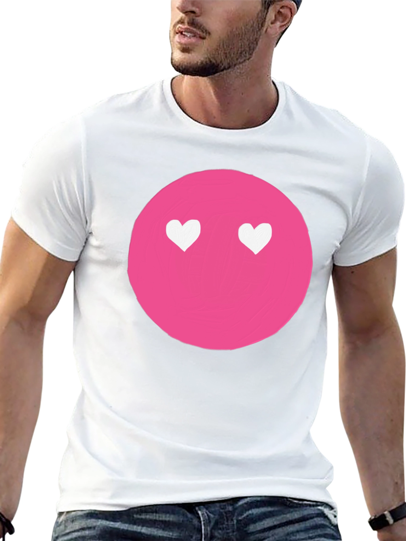 Pink Heart Eyes Emoji Black T-Shirt