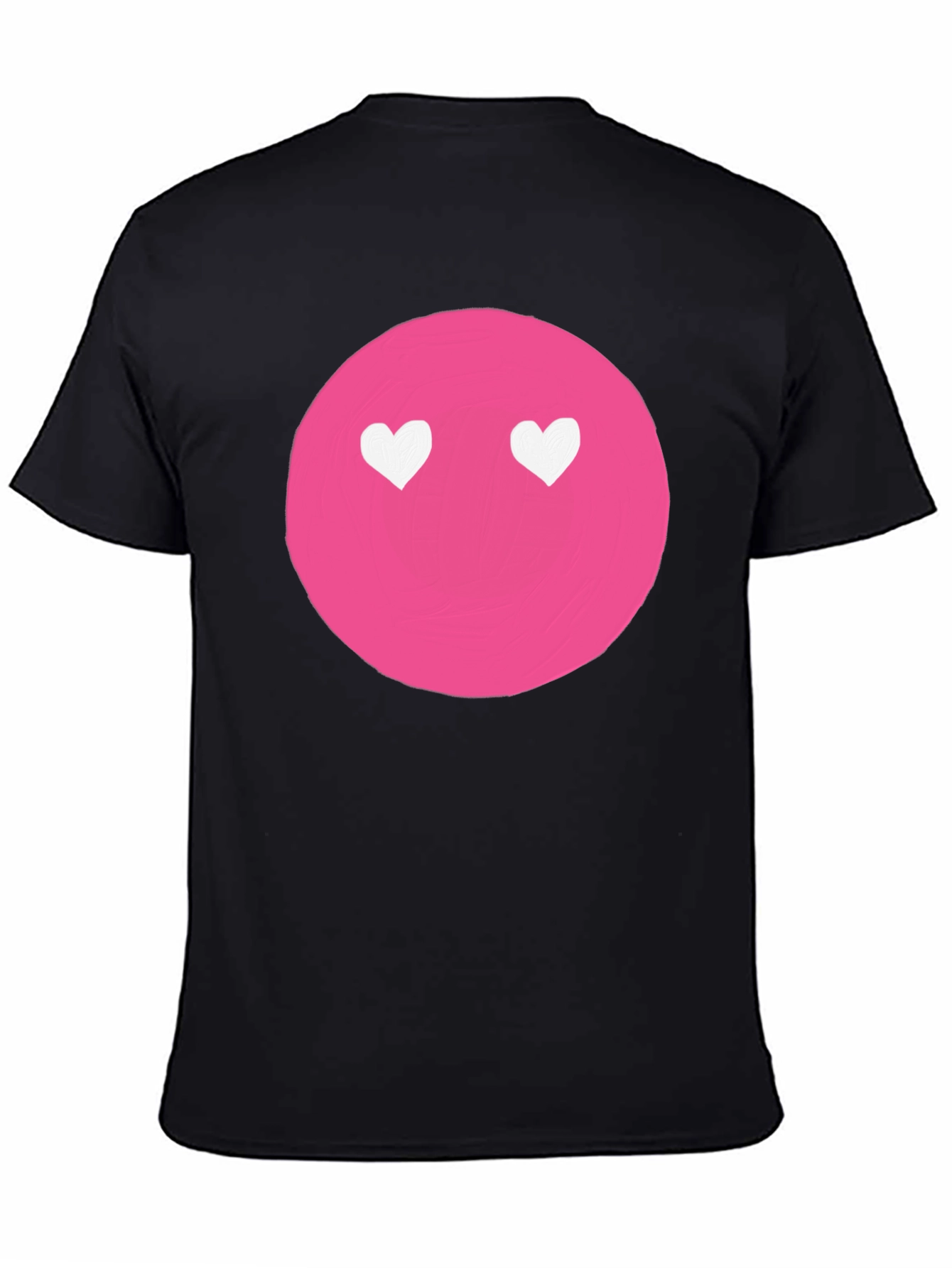 Pink Heart Eyes Emoji Black T-Shirt