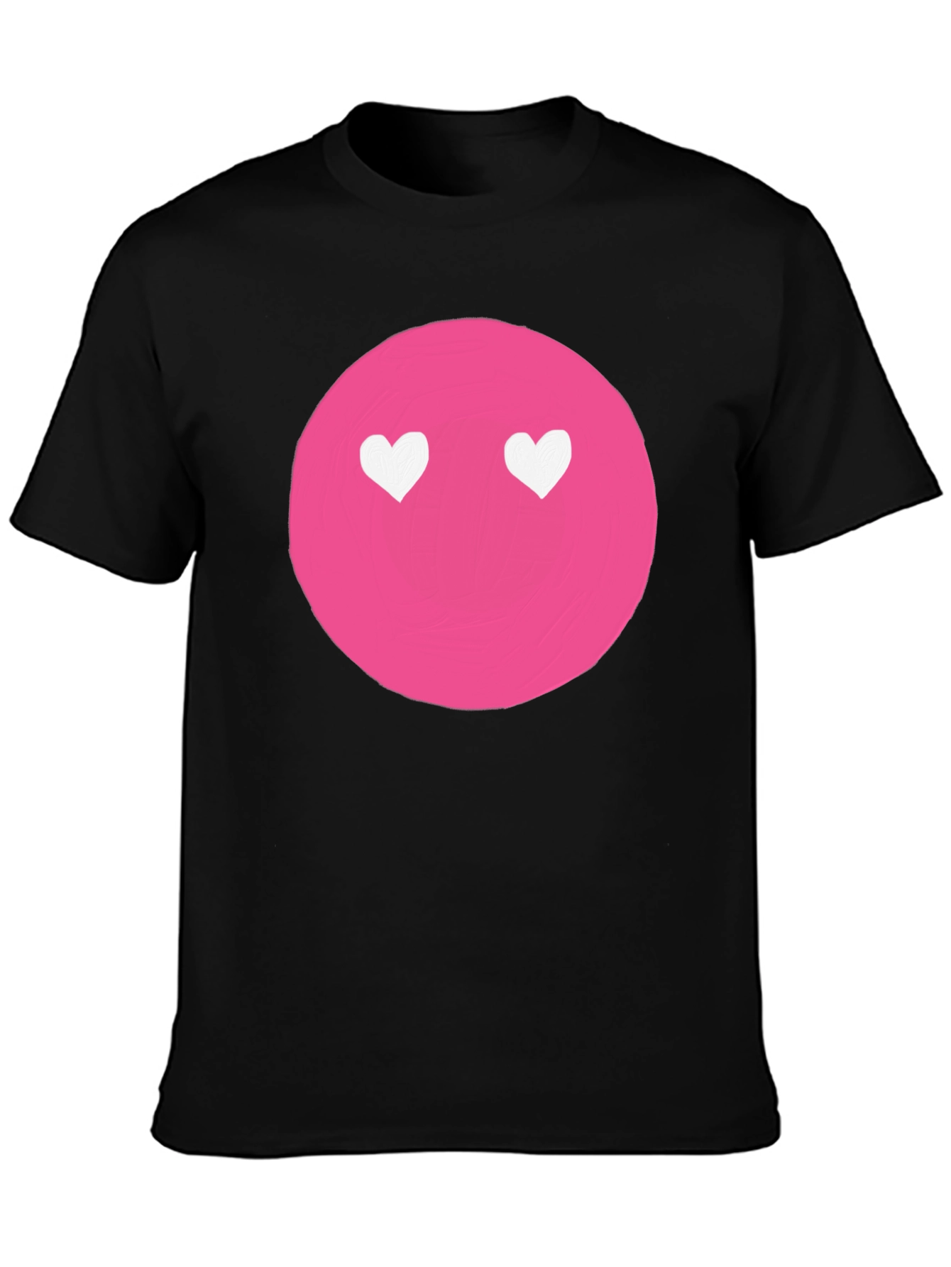 Pink Heart Eyes Emoji Black T-Shirt