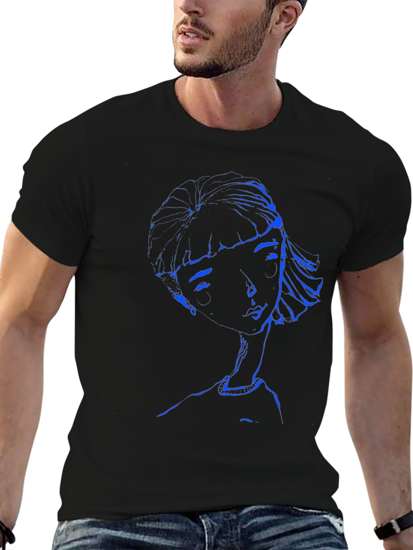 Abstract Blue Woman Graphic Black T-Shirt