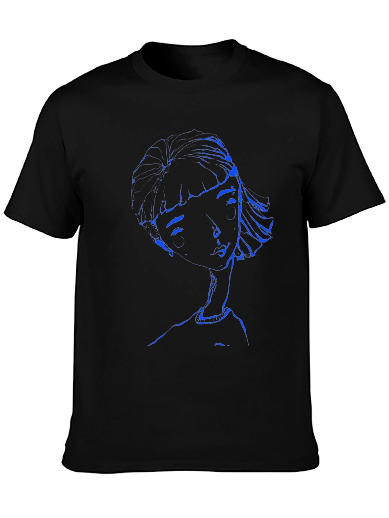 Abstract Blue Woman Graphic Black T-Shirt