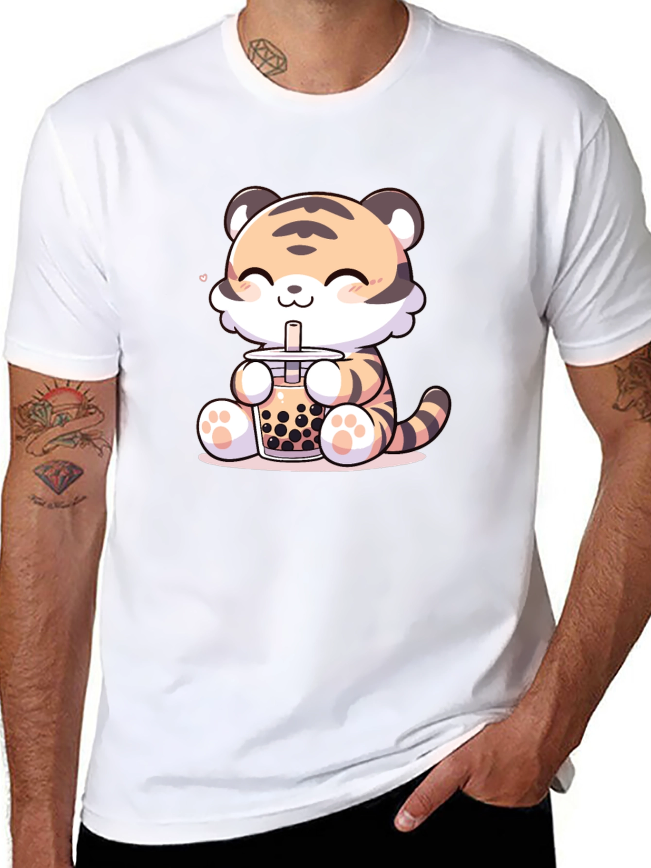 Cute Tiger Boba Tea Graphic Tee