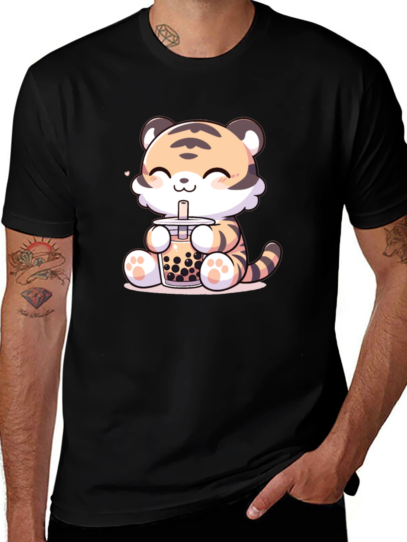 Cute Tiger Boba Tea Graphic Tee