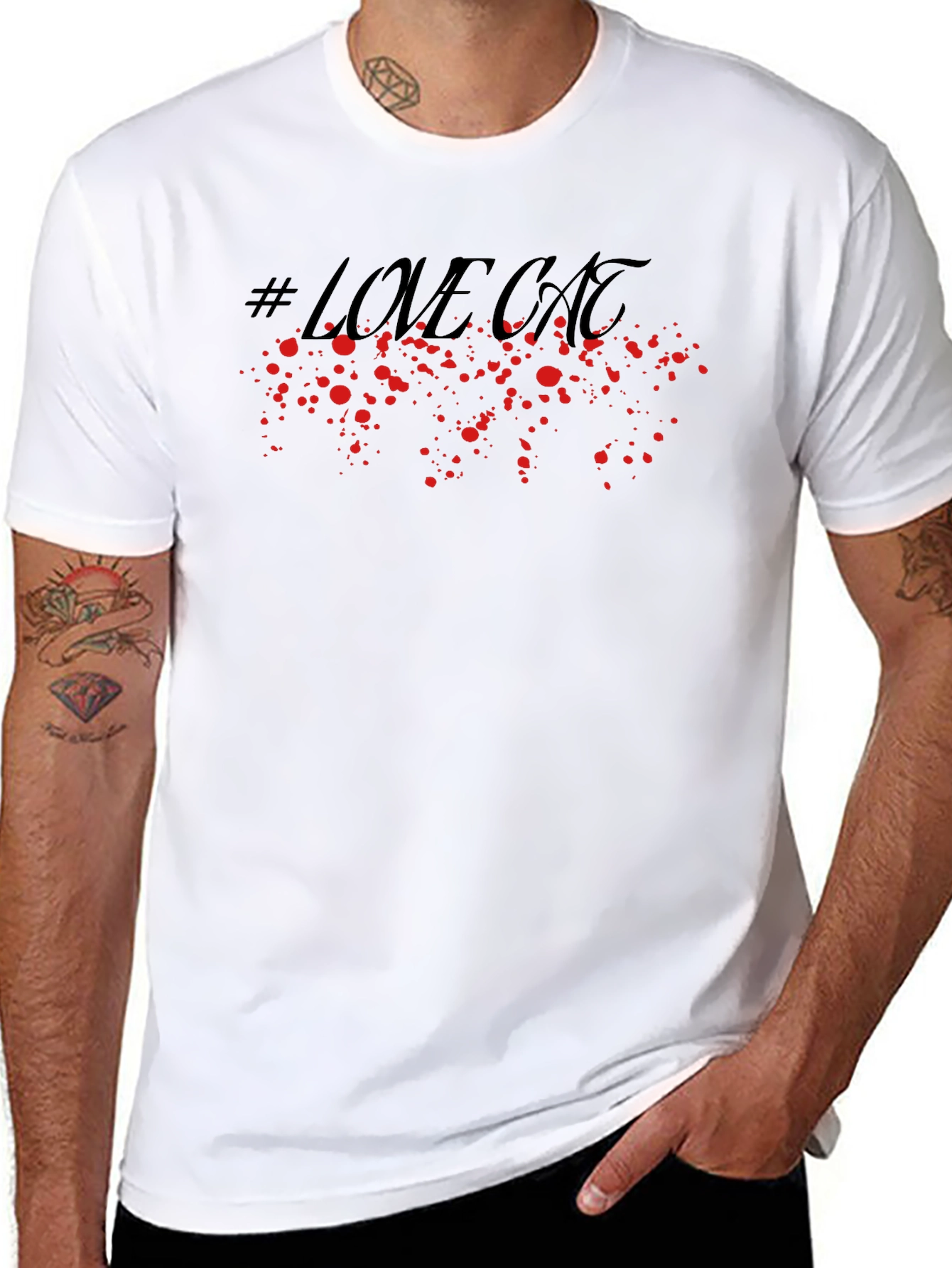 #Lovecat Splatter Graphic T-Shirt - Stylish Black Tee